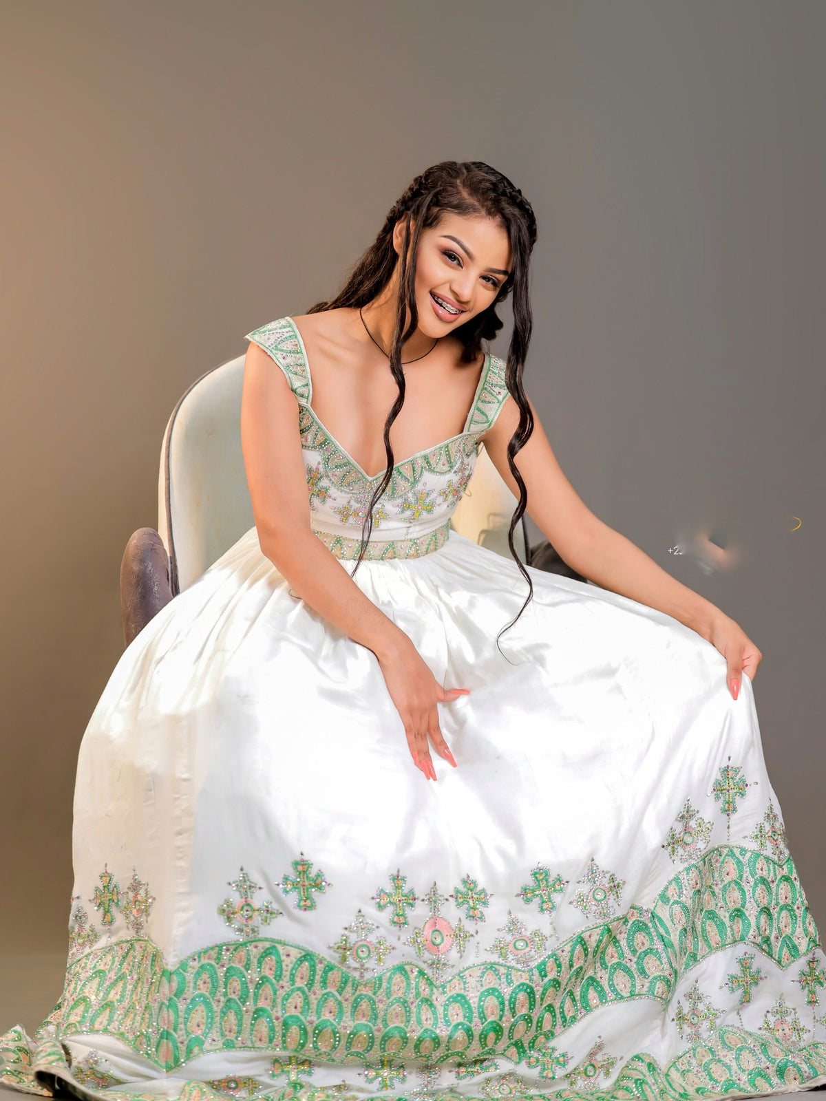 Sleeveless Ethiopian Wedding Dress with Embroidery Traditional Habesha Dress Graceful Habesha Kemis 421
