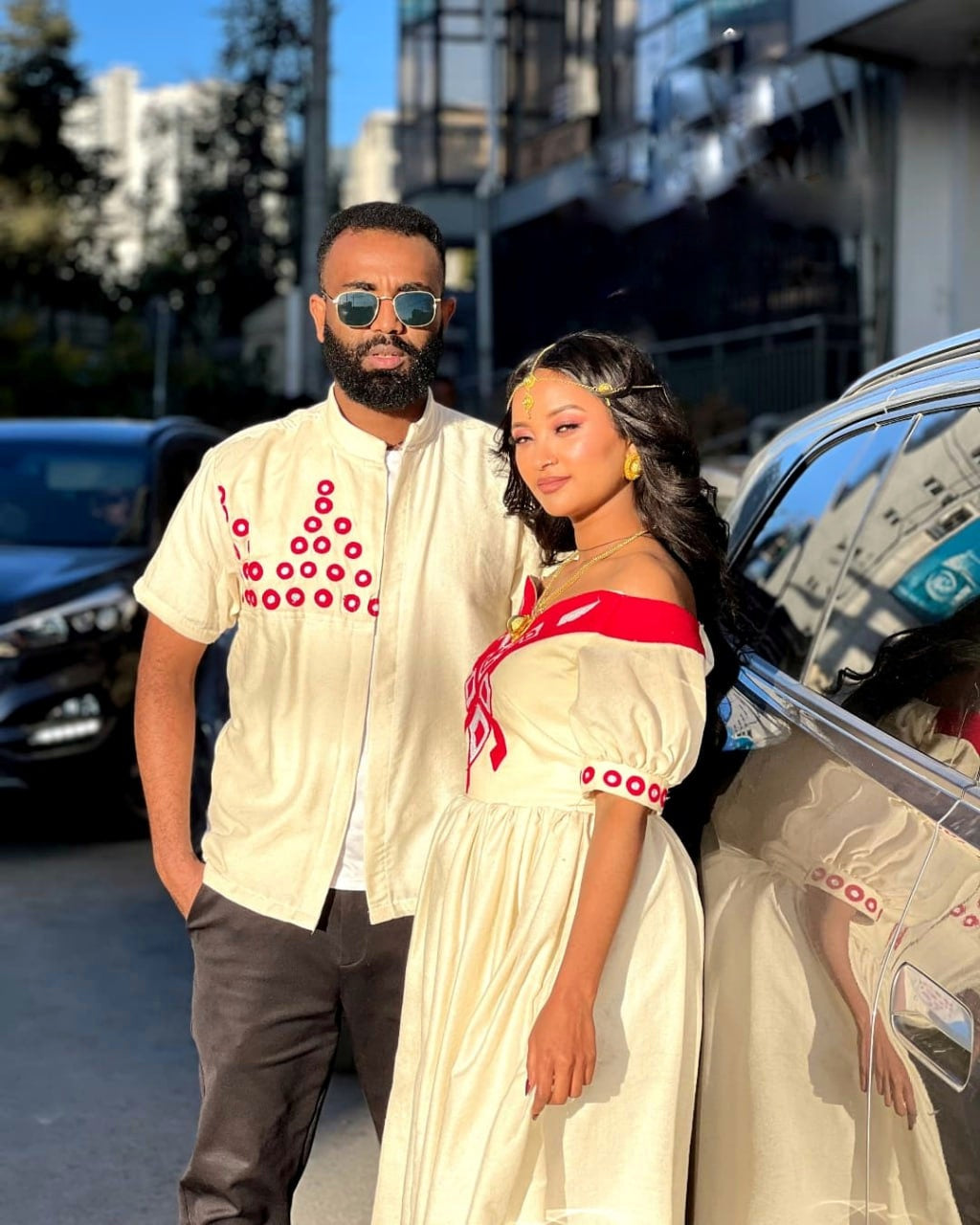 Matching Habesha Kemis And Men's Shirt Couple Outfit Ethiopian Traditional Wear Set 413