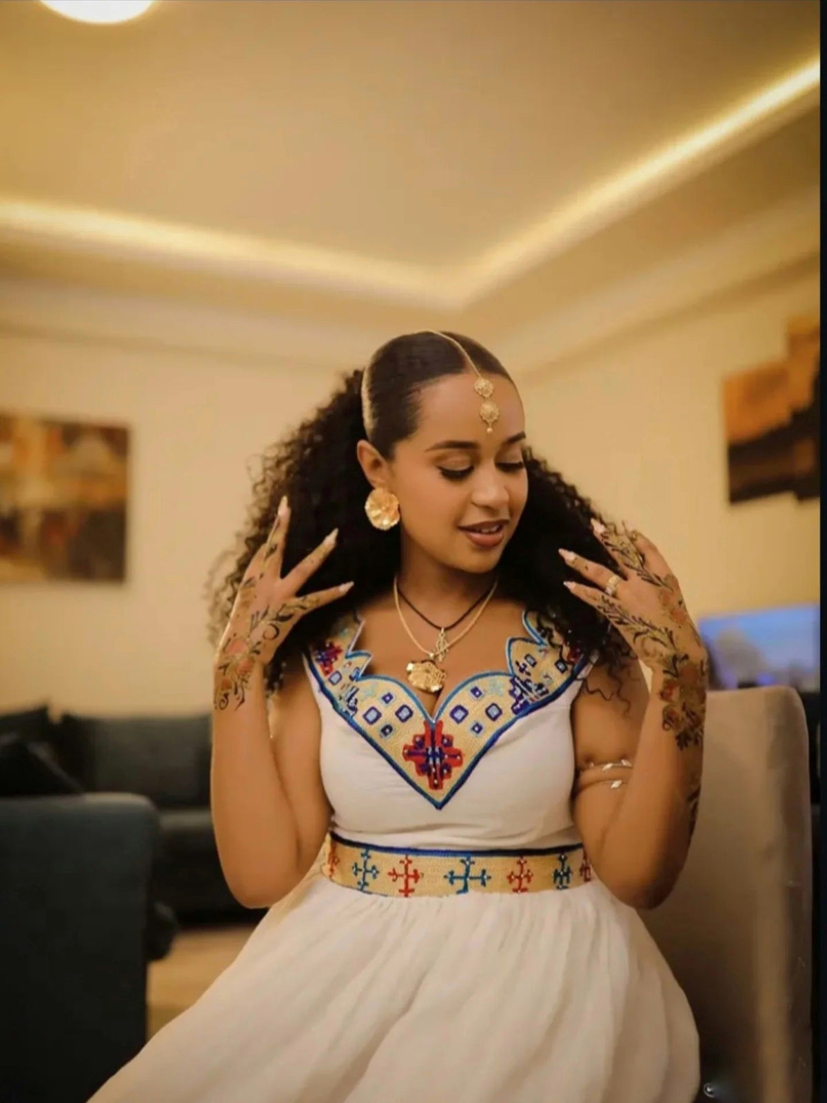 Sleeveless Habesha Kemis Online Blue And Red Woven Habesha Dress Graceful Ethiopian Dress 645