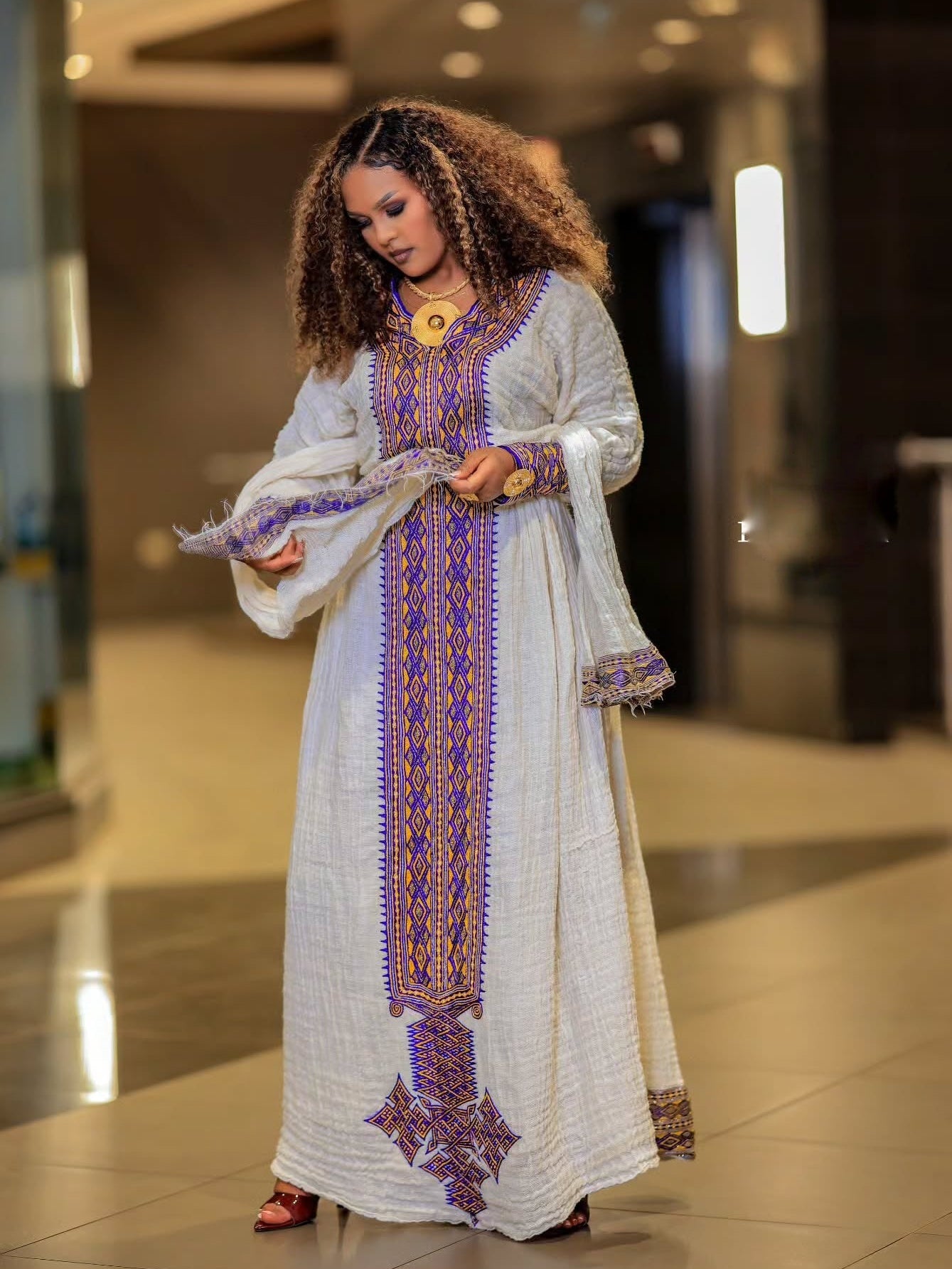 Majestic Textured Habesha Dress Radiant Purple and Gold Tilf Ethiopian Dress For Event 963