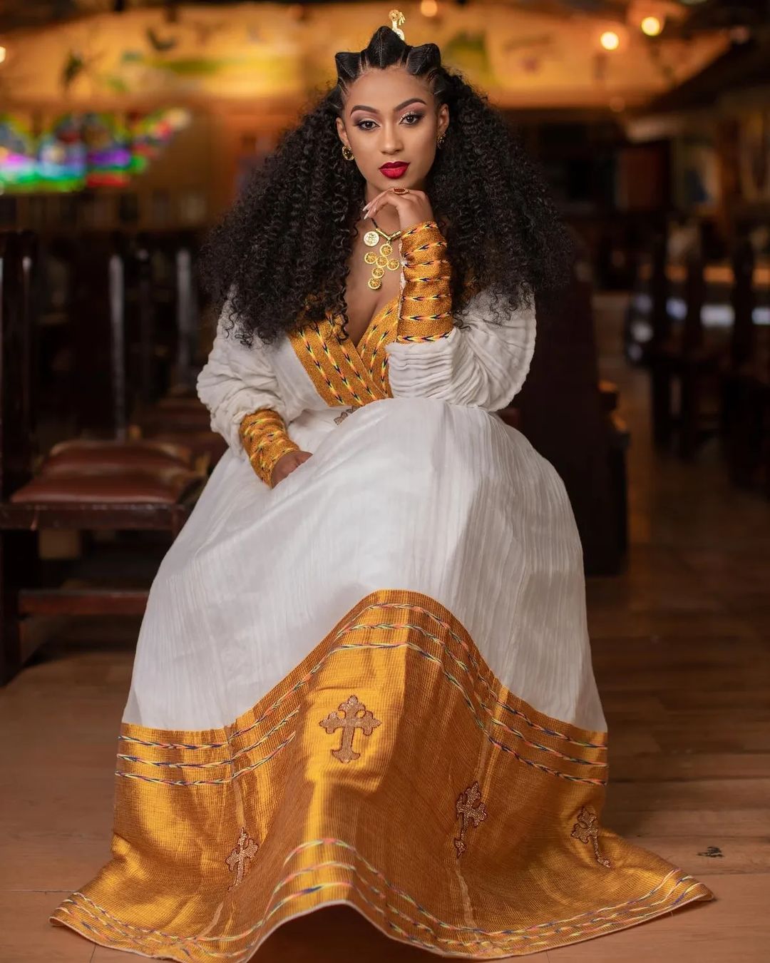 Golden Yellow Wide Tilet Habesha Dress Modern Habesha Kemis Ethiopian Dress Style Traditional Habesha Libs XL