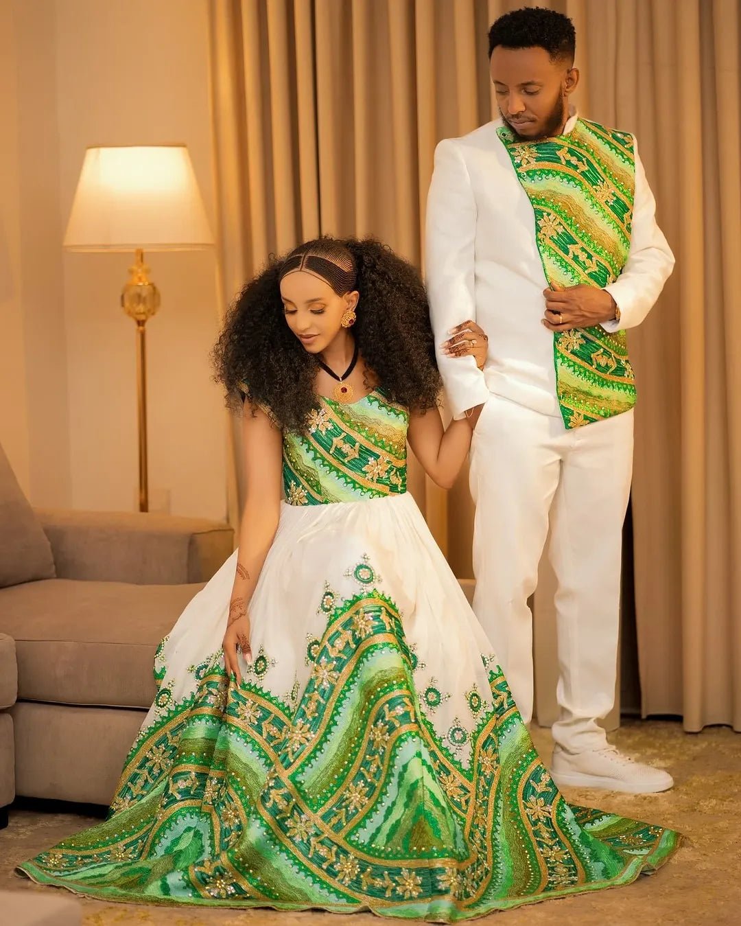 Timeless Green Habesha Wedding Dress: Tilet Accents, Heritage Stitching & Elegant Design