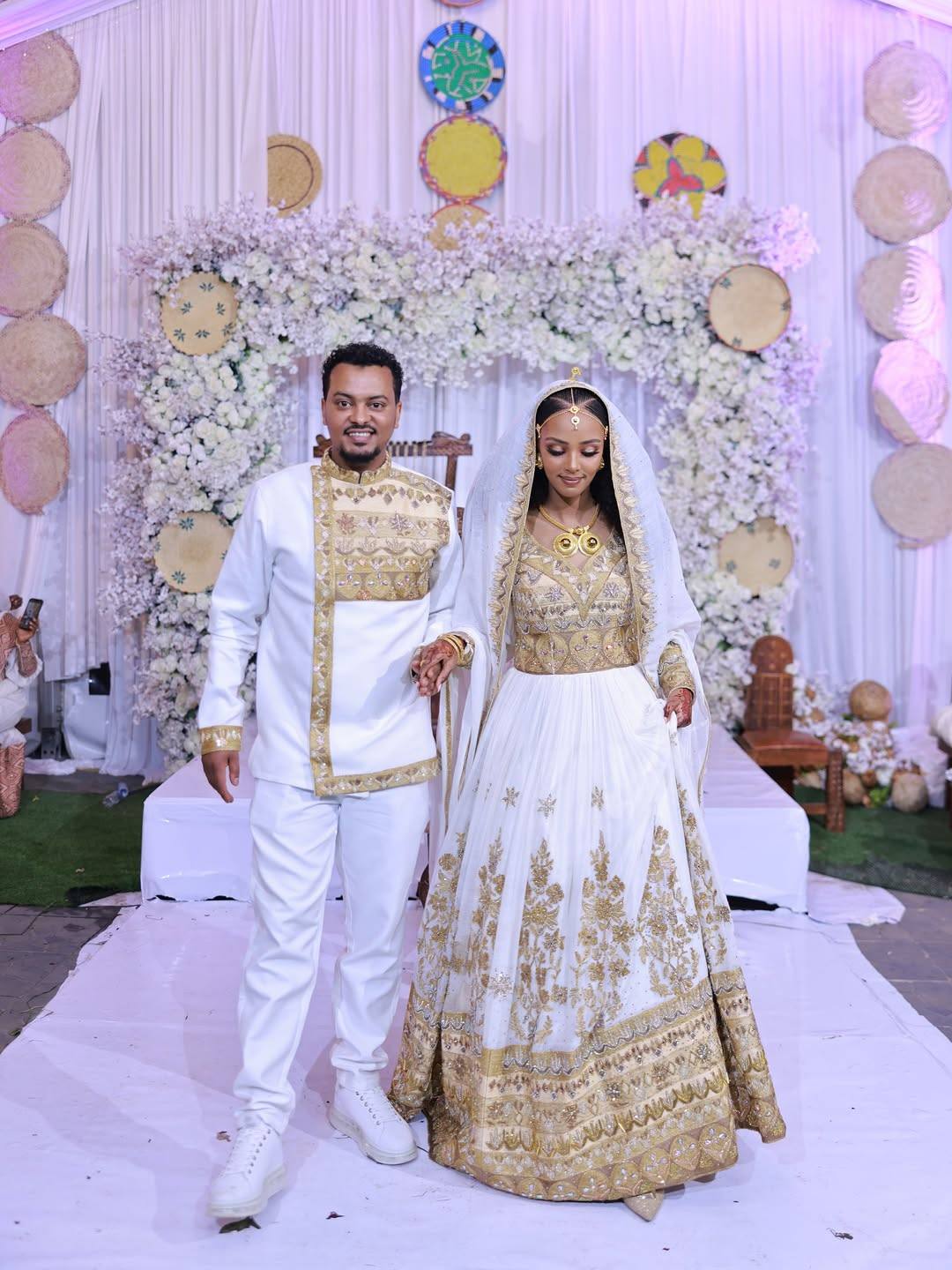 Regal Ethiopian Couple's Outfits with Gold Embroidery – Traditional Bridal Wear