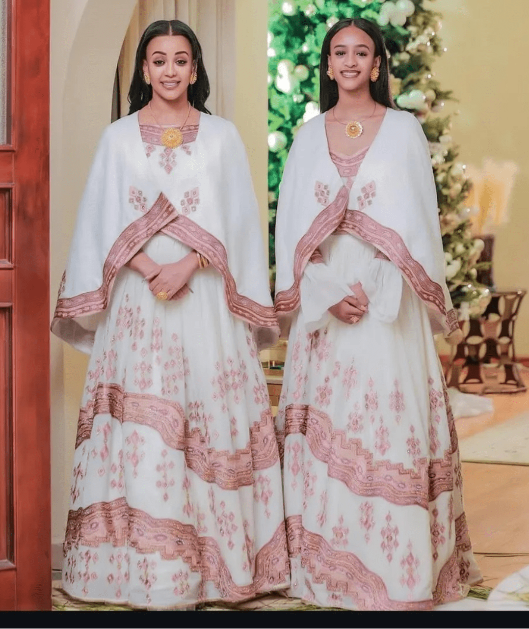 Marvelous Handstitched Red Habesha Dress: Geometric Traditional Embroidery Ethiopian Cloth Tailored for Huge Events Habesha Dress