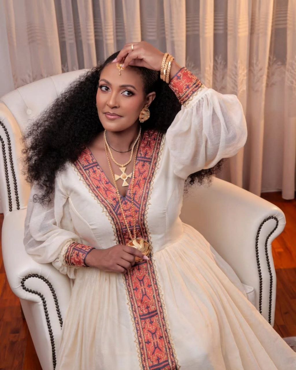 Elegant Traditional Ethiopian Dress with Cross Embroidery – Habesha Clothing – Ethiopian Dress – Ethiopian Traditional Clothing