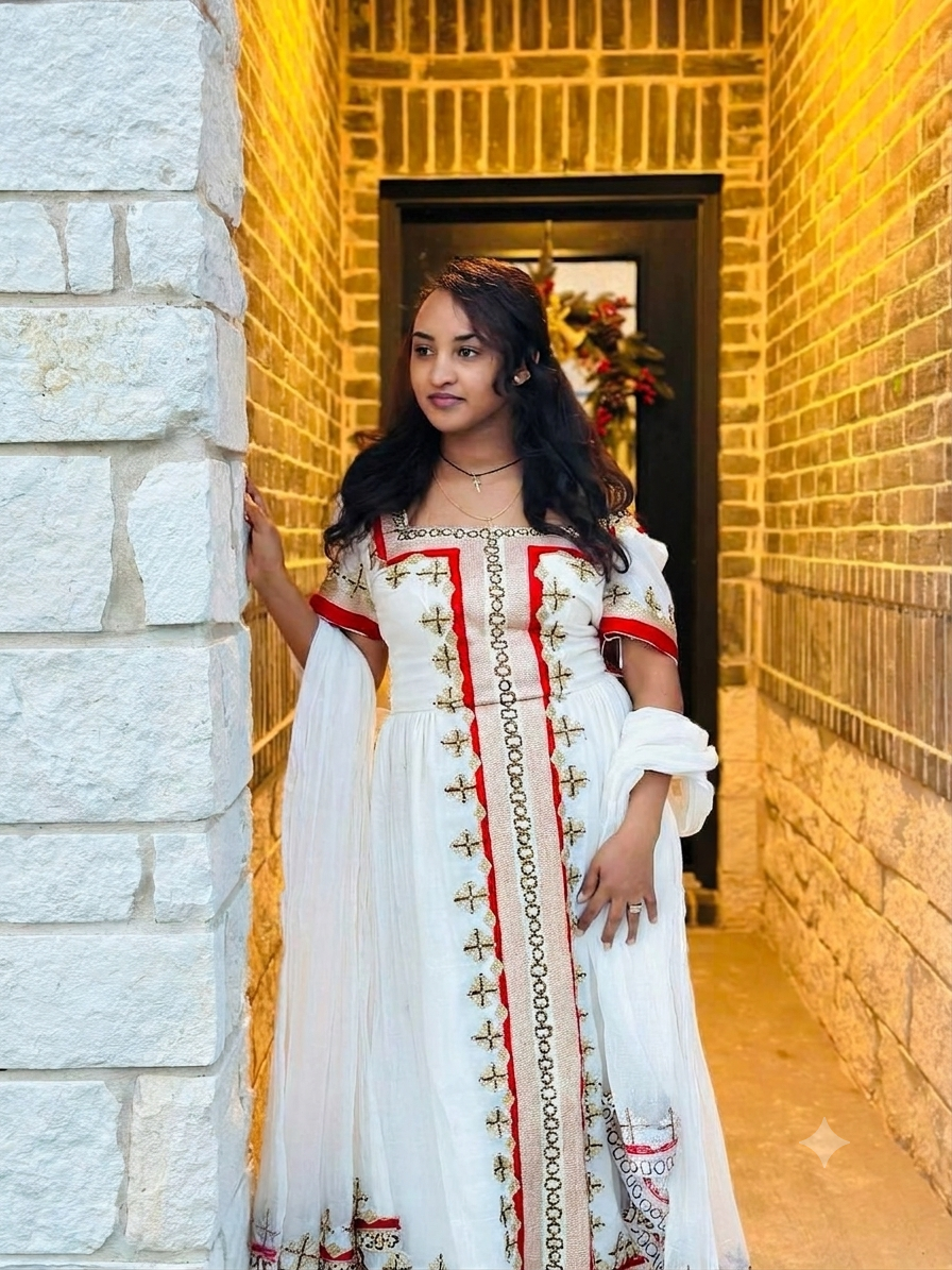 Gold and Red Embroidery Habesha Kemis Classic Habesha Dress Style Vibrant Ethiopian Dress 487