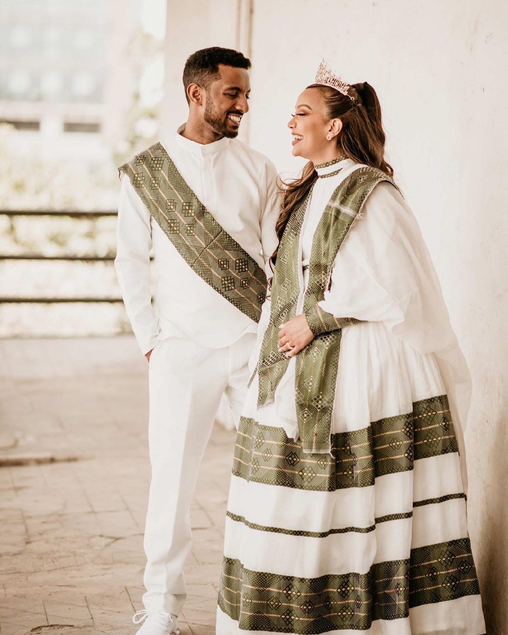 Habesha Couples' Outfits in Captivating Green Design