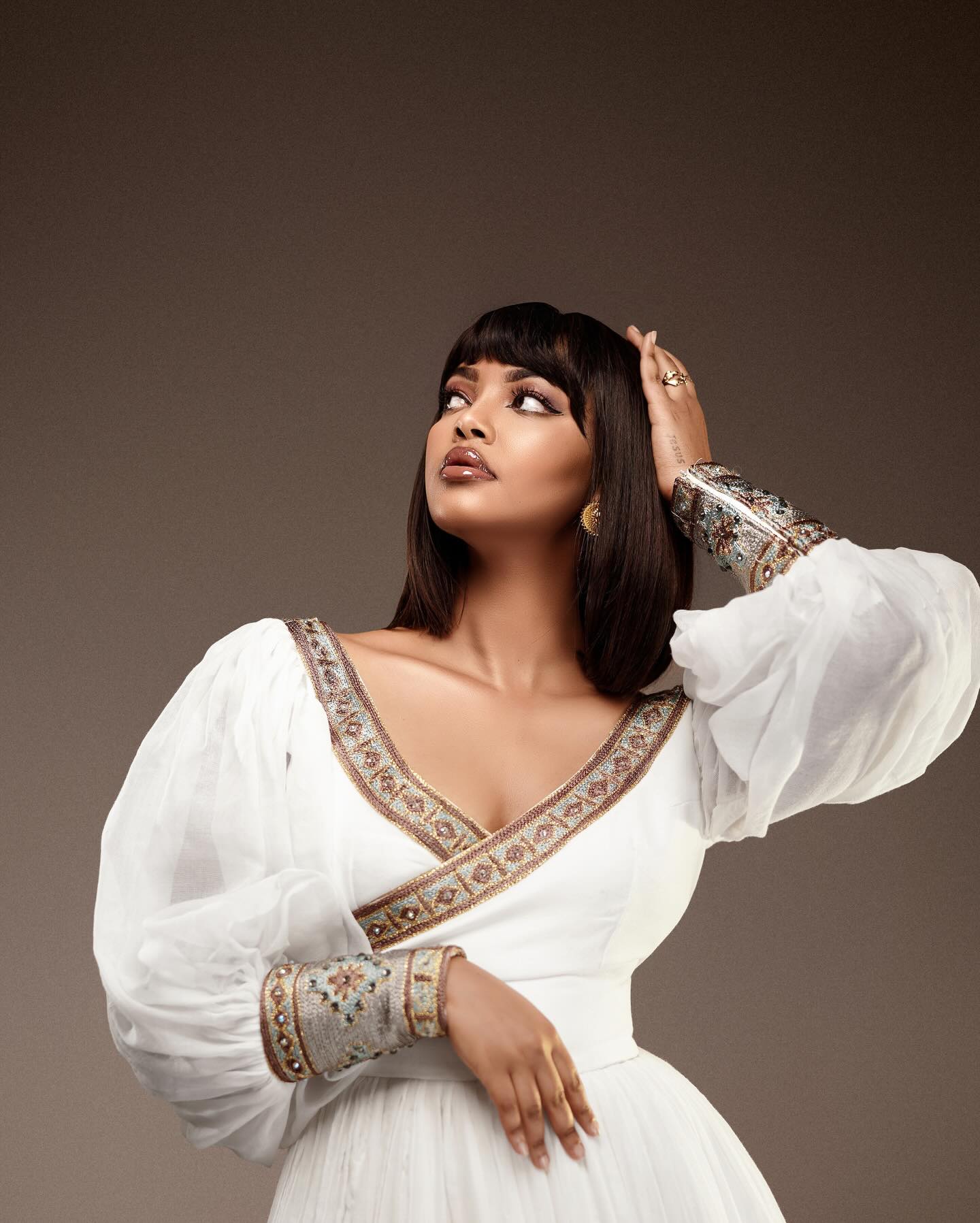 Puff Sleeve Ethiopian Clothing Elegant Habesha Kemis & Habesha Dress with Graceful Design 744