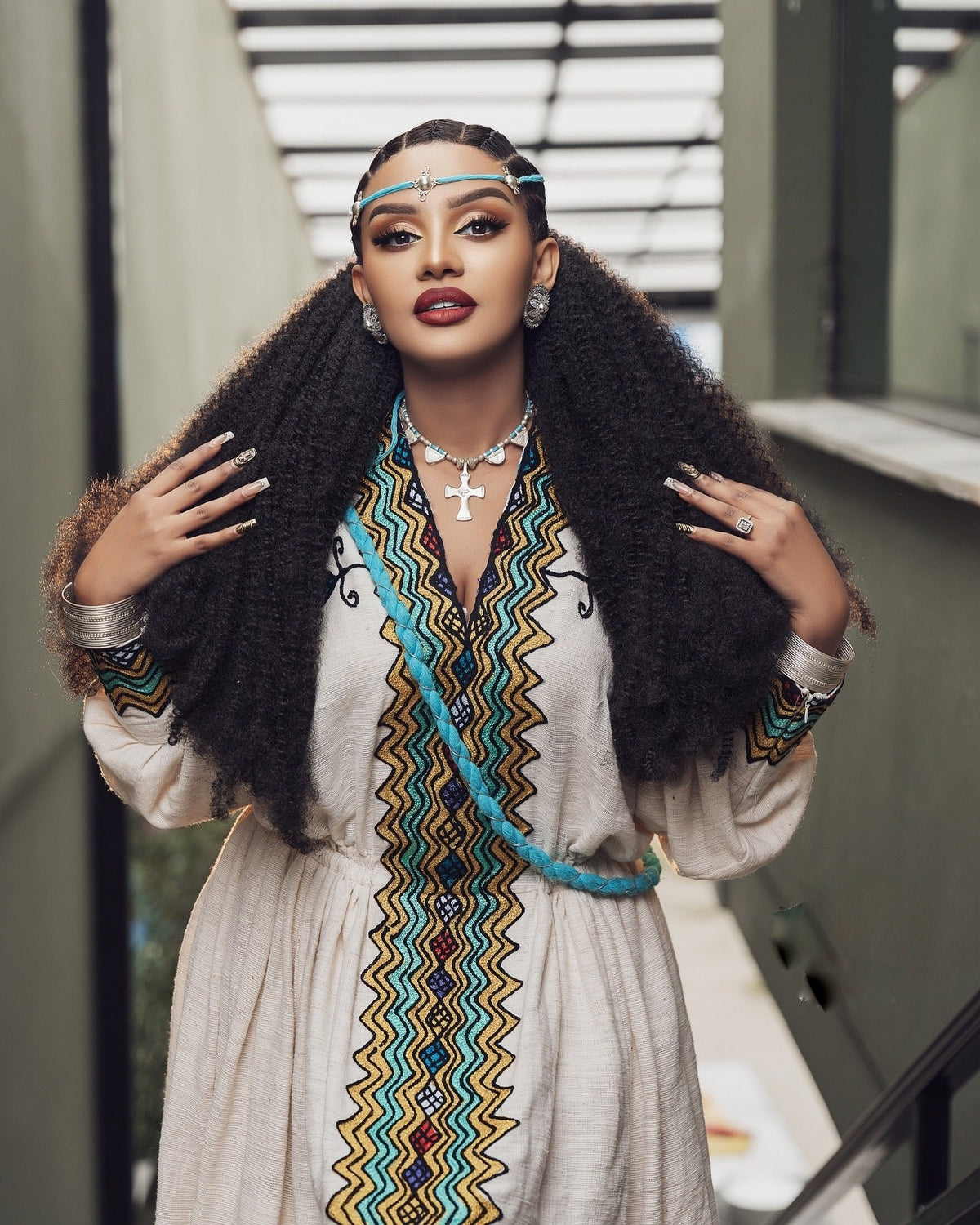 Long Sleeve Habesha Kemis Multicolor Habesha Dress Timeless Ethiopian Dress For Celebrations 829