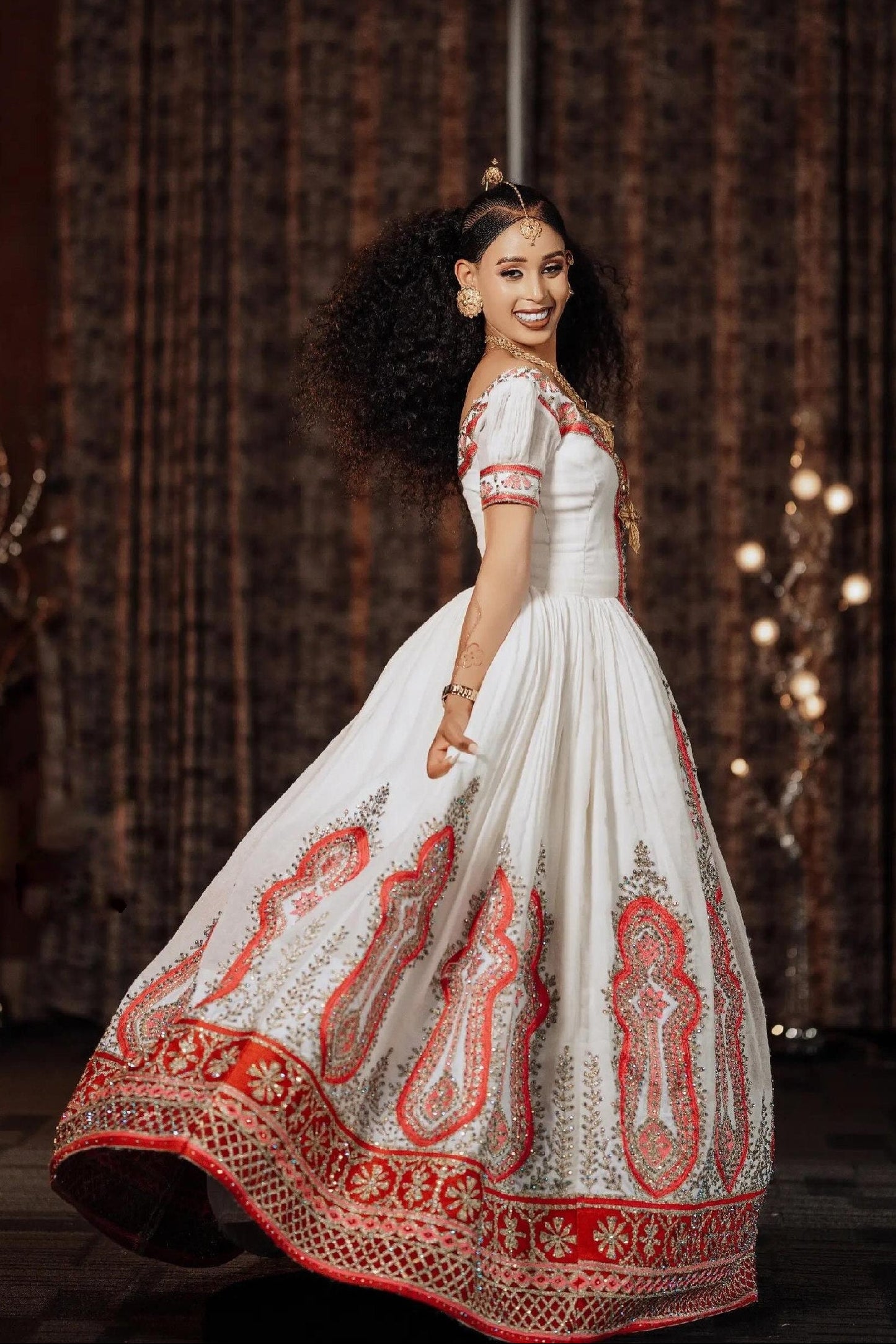 Red Embroidery Ethiopian Wedding Dress Radiant Traditional Habesha Kemis Graceful Habesha dress 863