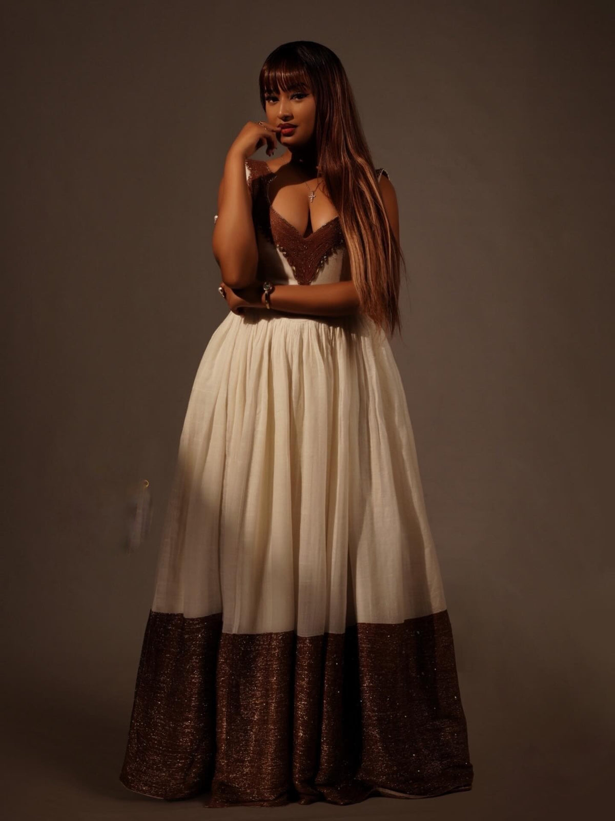 Elegant V-Neckline Habesha Dress Sleeveless Habesha Kemis Timeless Ethiopian Cultural Clothing 864