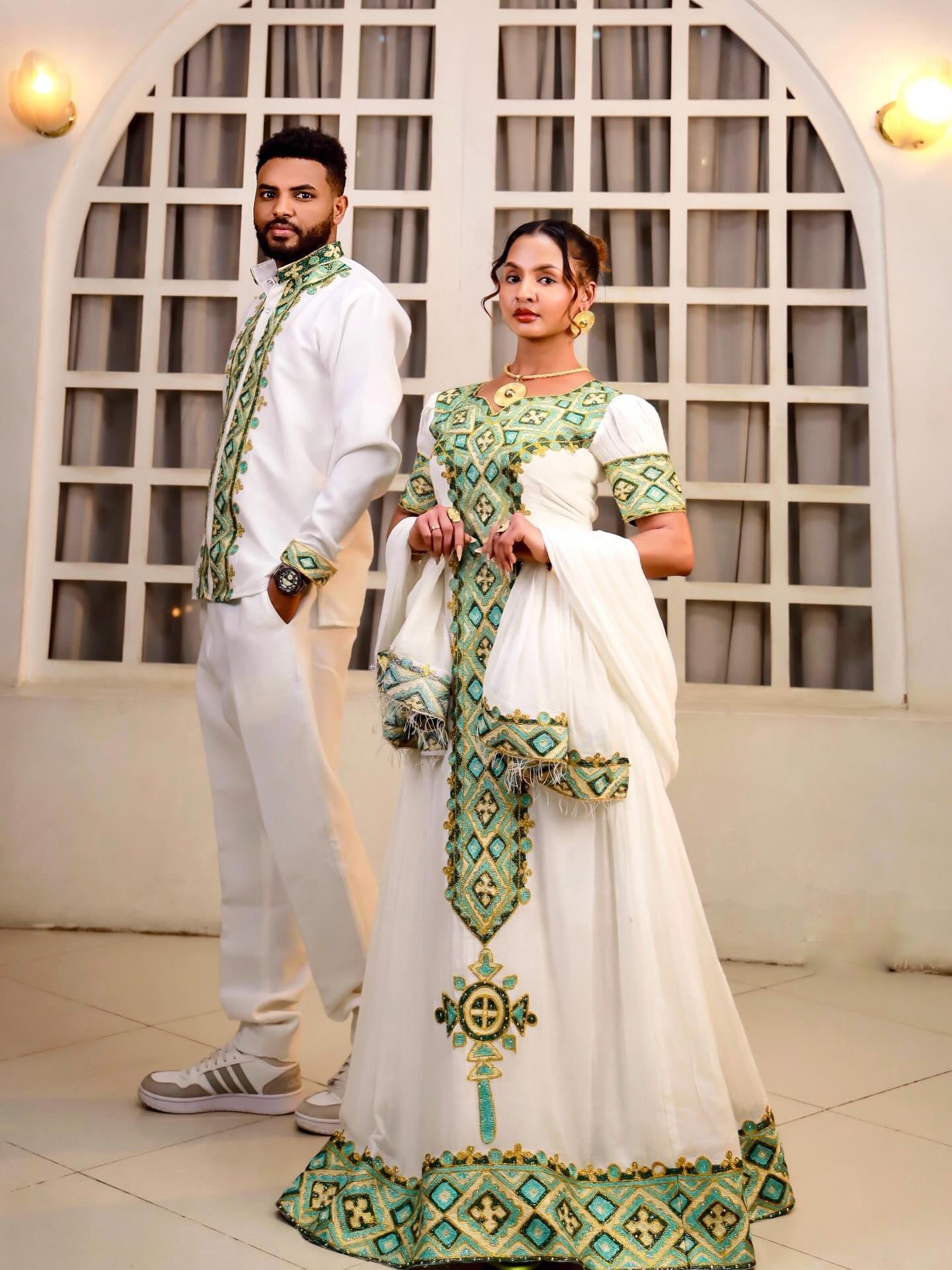 Sage Green Matching Habesha Couple Outfit Ethiopian Couple Set With Timeless Elegance 1153