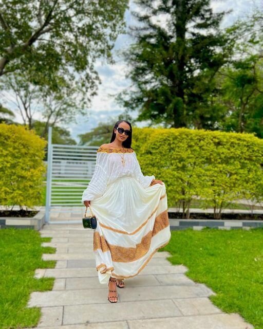 Exquisite Habesha Dress Modern Habesha Kemis Simple Ethiopian Dress Women's Dress Eritrean Dress Women's Style ሀበሻ ቀሚስ ሀበሻ ልብስ