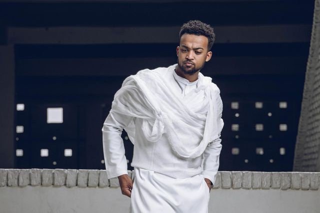 A Complete Traditional Ethiopian Outfit for Men with Shoes, Netela, Pants and Sweater