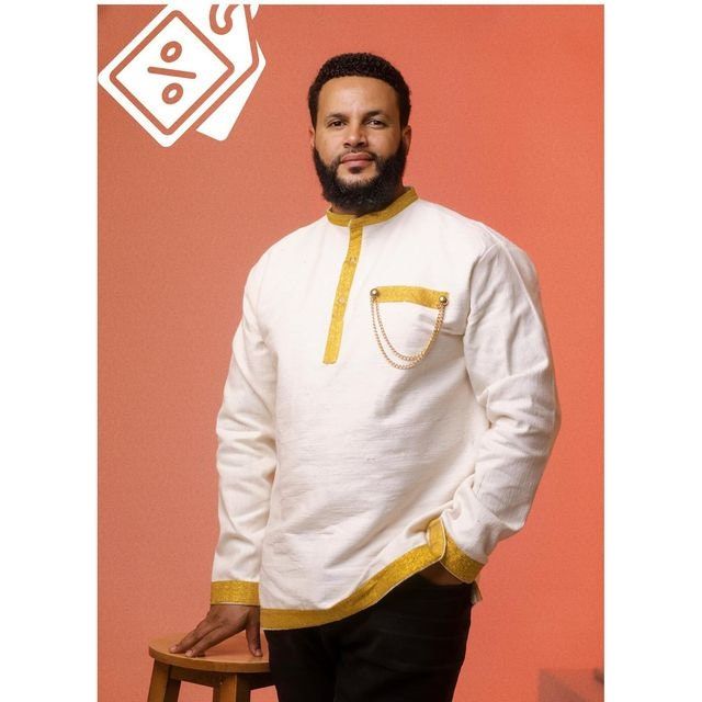 A Simple Modern Ethiopian Traditional Shirt for Men With Yellow Tilf Habesha Shirt