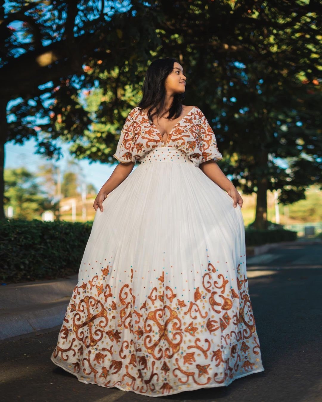 Brown gorgeous pattern habesha dress embroidery habesha kemis modern habesha libs
