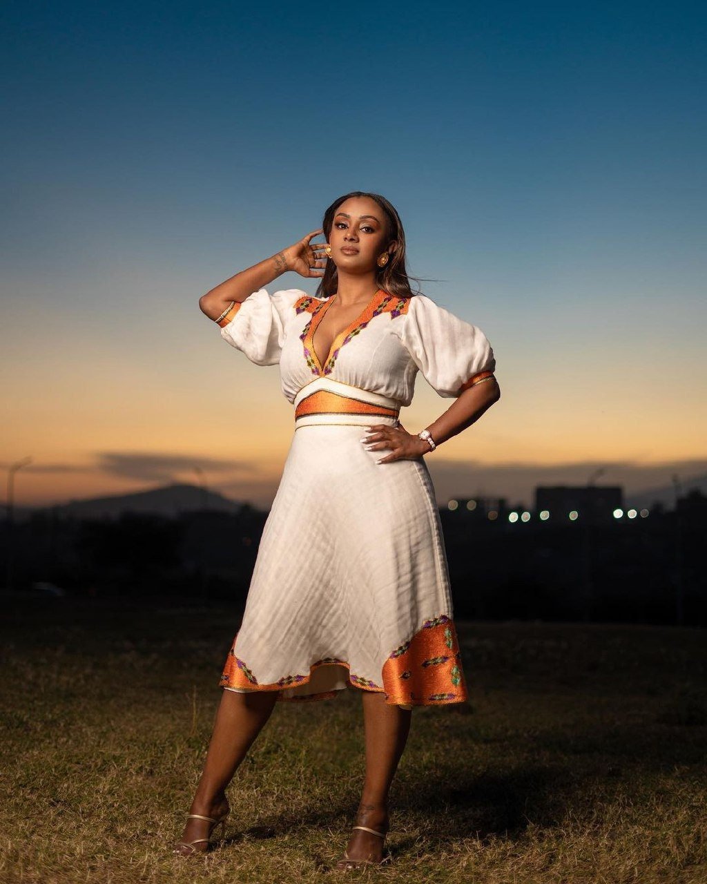 Chic Menen Habesha Dress Exquisite Modern Habesha Kemis Intricate Tilf Design Ethiopian Clothing