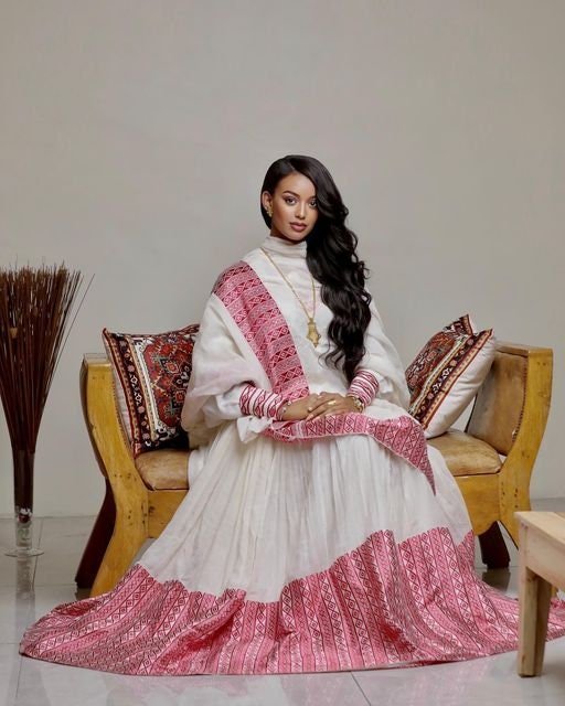 Beautiful & Classy Ethiopian Tibeb Traditional Dress, Handwoven, Menen, Habesha, Eritrean Dress, Habesha Kemis, Habesha, Kemis