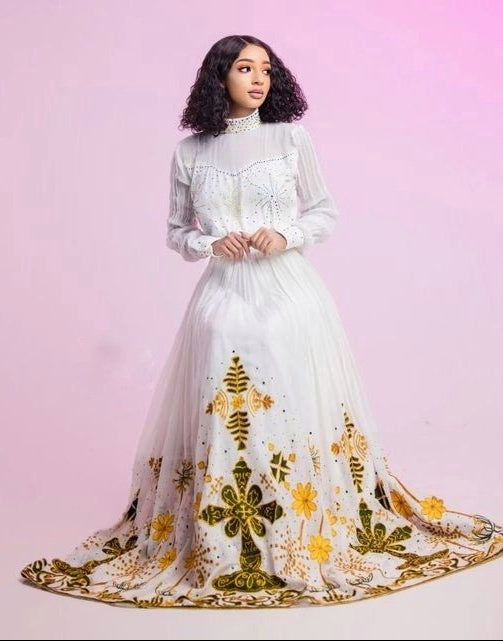 A Stunning Habesha Dress with Intricate Beadwork