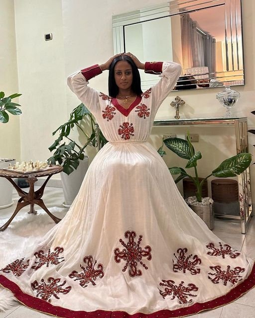 Dark Red Shimena Habesha Dress Design Habesha Kemis