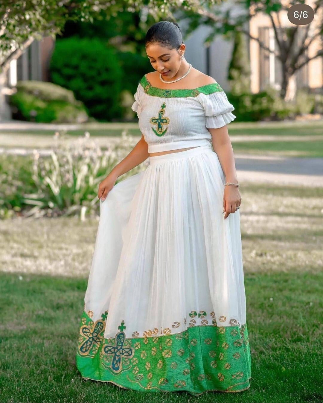 TheEthiopianStore Green tilf Habesha Kemis Modern Ethiopian Habesha Dress Zuria Handwoven Traditional Ethiopian Dress M