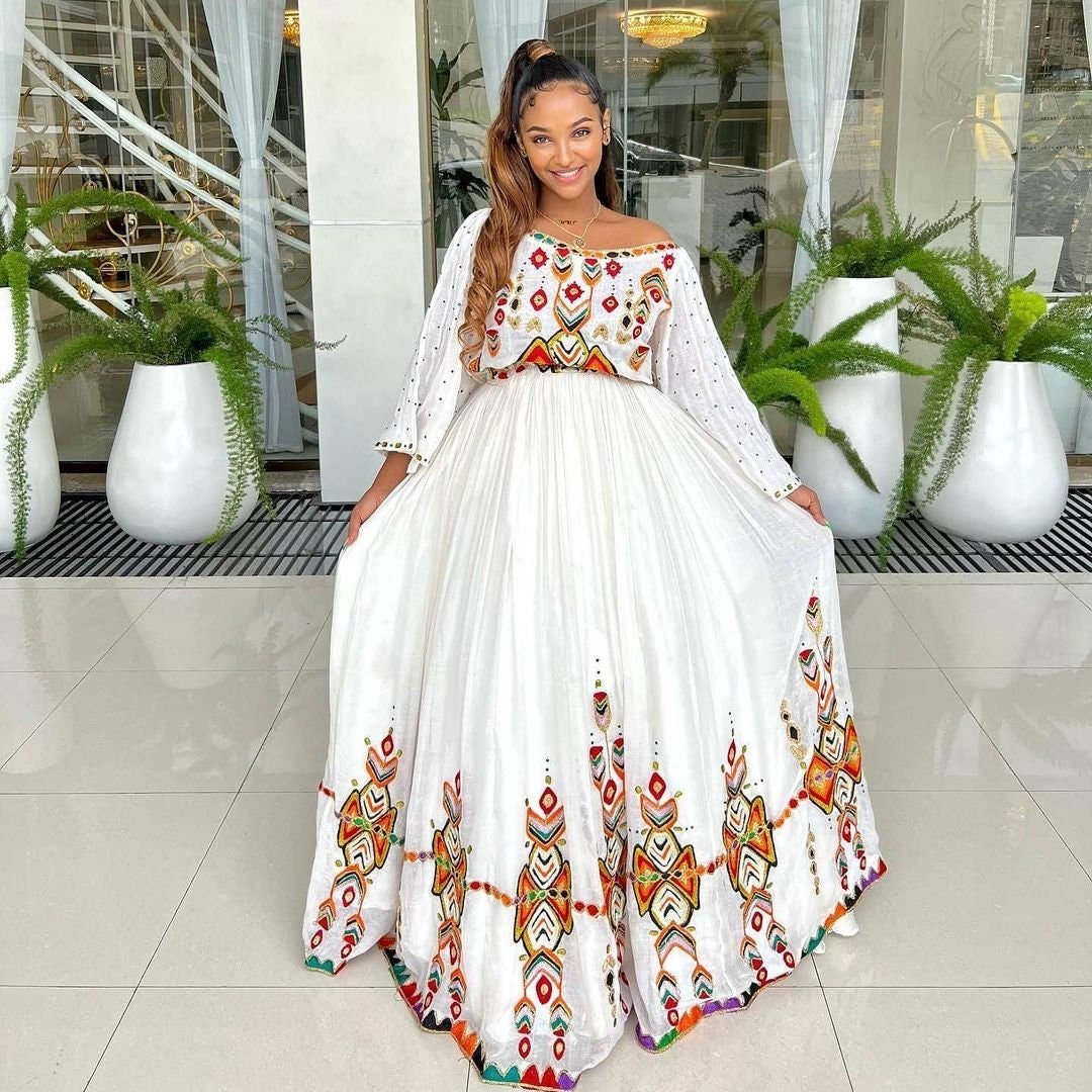 Modern Habesha Dress Simple Habesha Kemis Ethiopian Traditional Dress Eritrean Dress ሀበሻ ቀሚስ ሀበሻ ልብስ