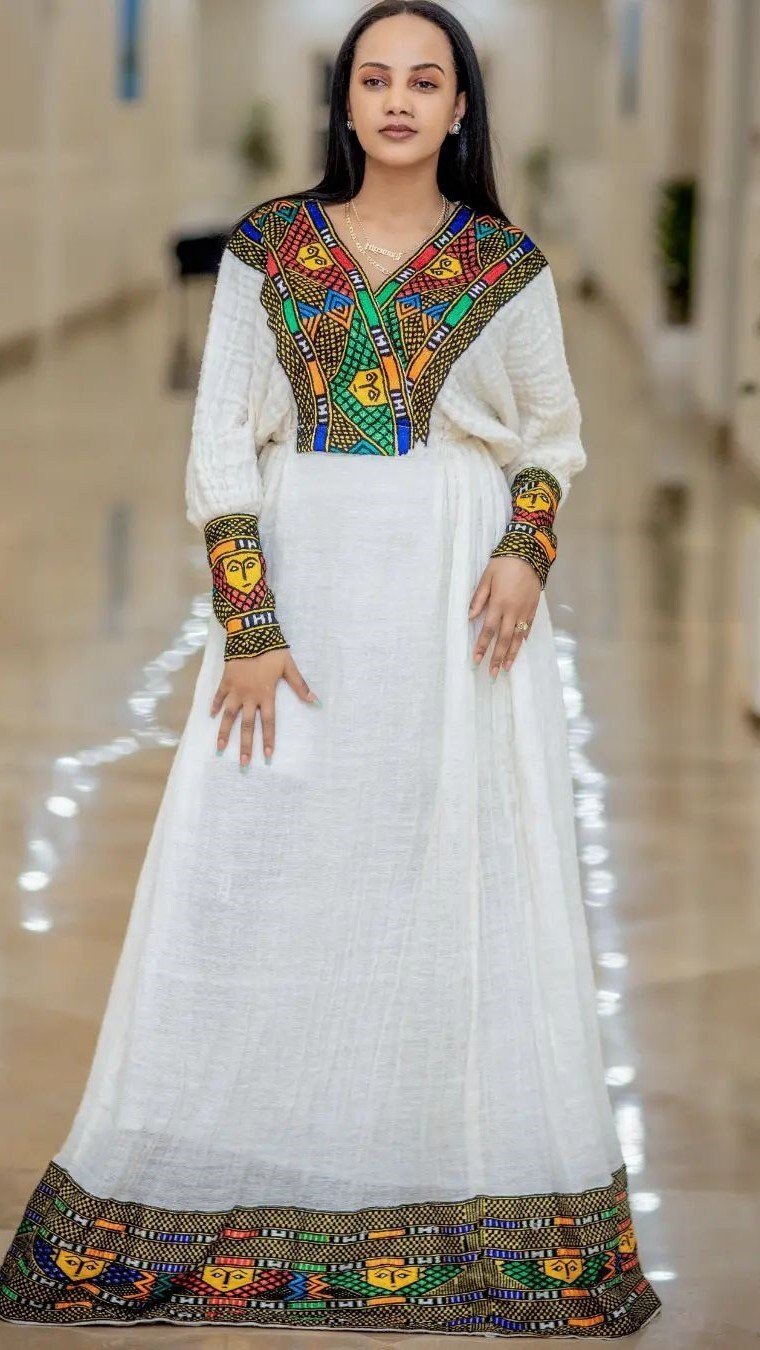 Beautiful Pattern Ethiopian Dress Habesha Dress Women's Dress Habesha Kemis Eritrean Dress Women's Style S