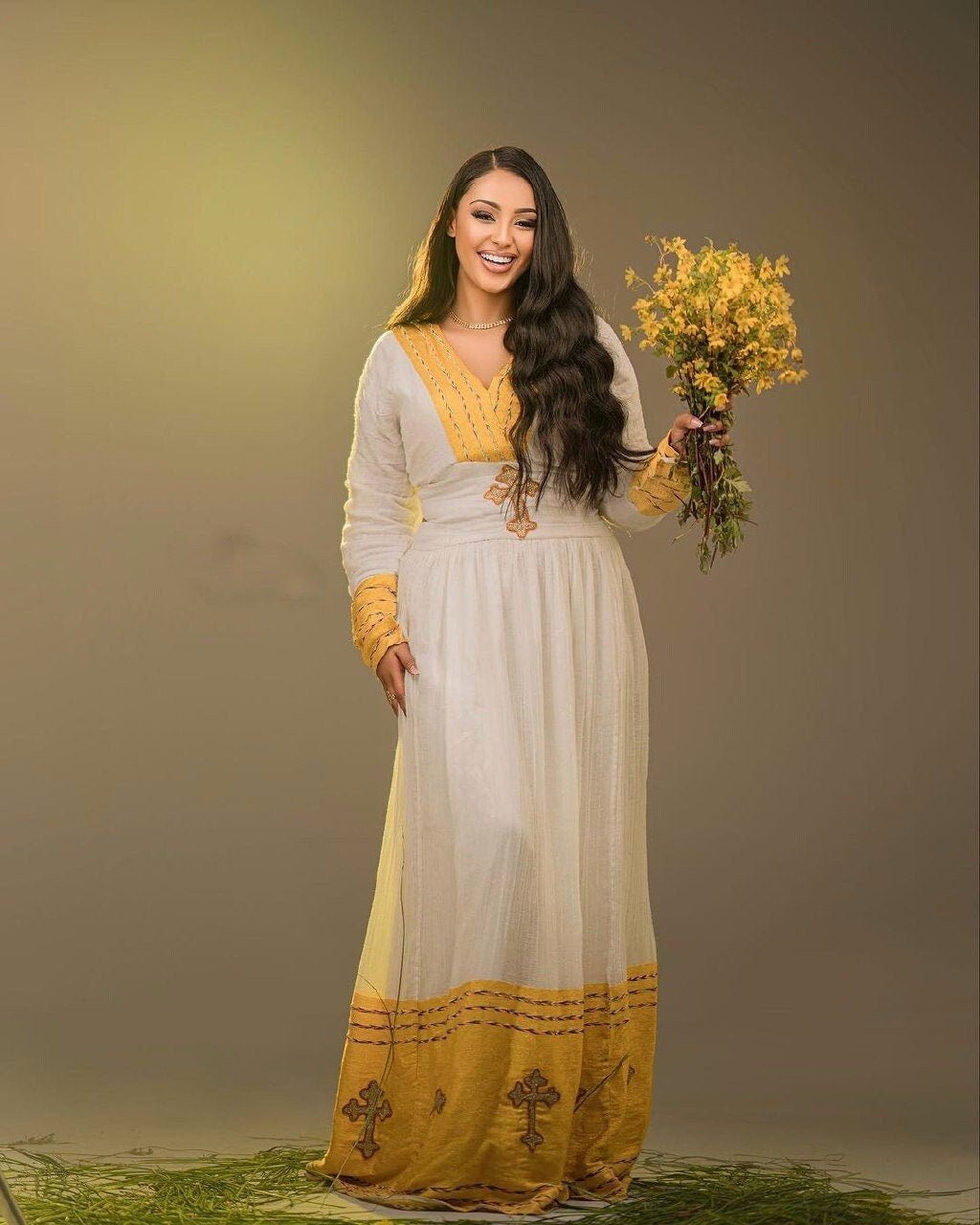 ethiopian new year dress Yellow Design Habesha Gorgeous Habesha Kemis Dress Design XL Katrina Strapless Sequin Sparkle fabric:Sequin is handmade in Ethiopia Size:14 W