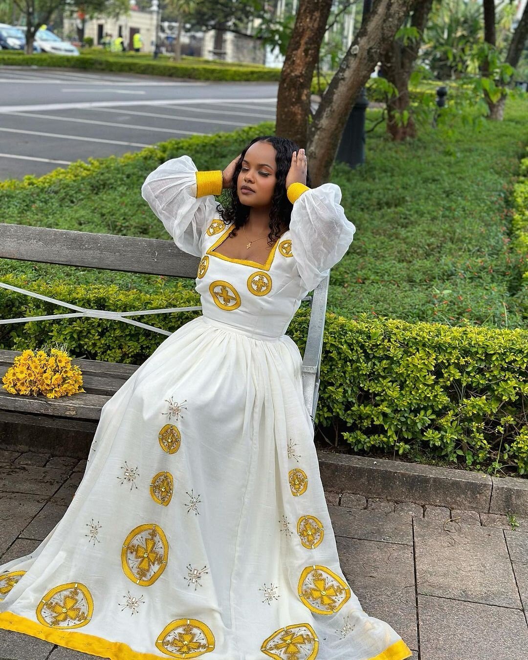 Modern habesha dress Yellow Design Ethiopian dress for New year's XS