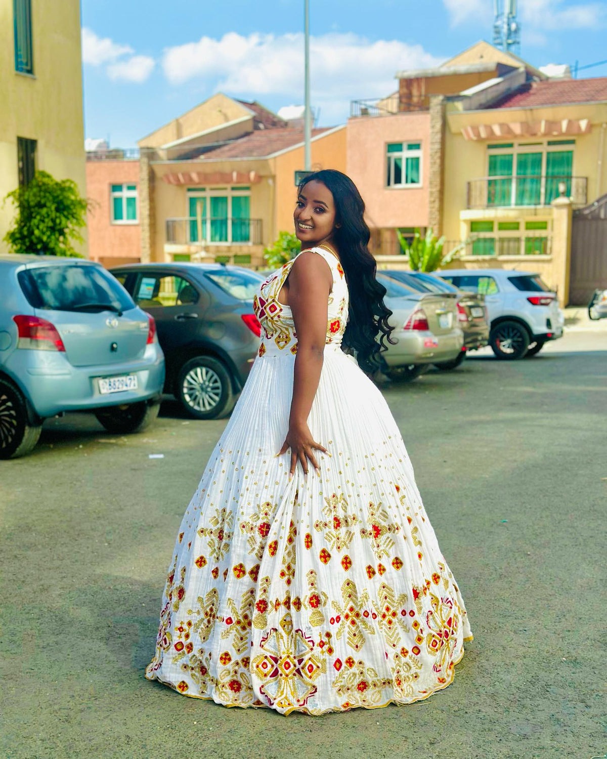 Sleeveless Habesha Kemis Red and Gold Cross Embroidery Habesha Dress Timeless Ethiopian Wedding Dress 551