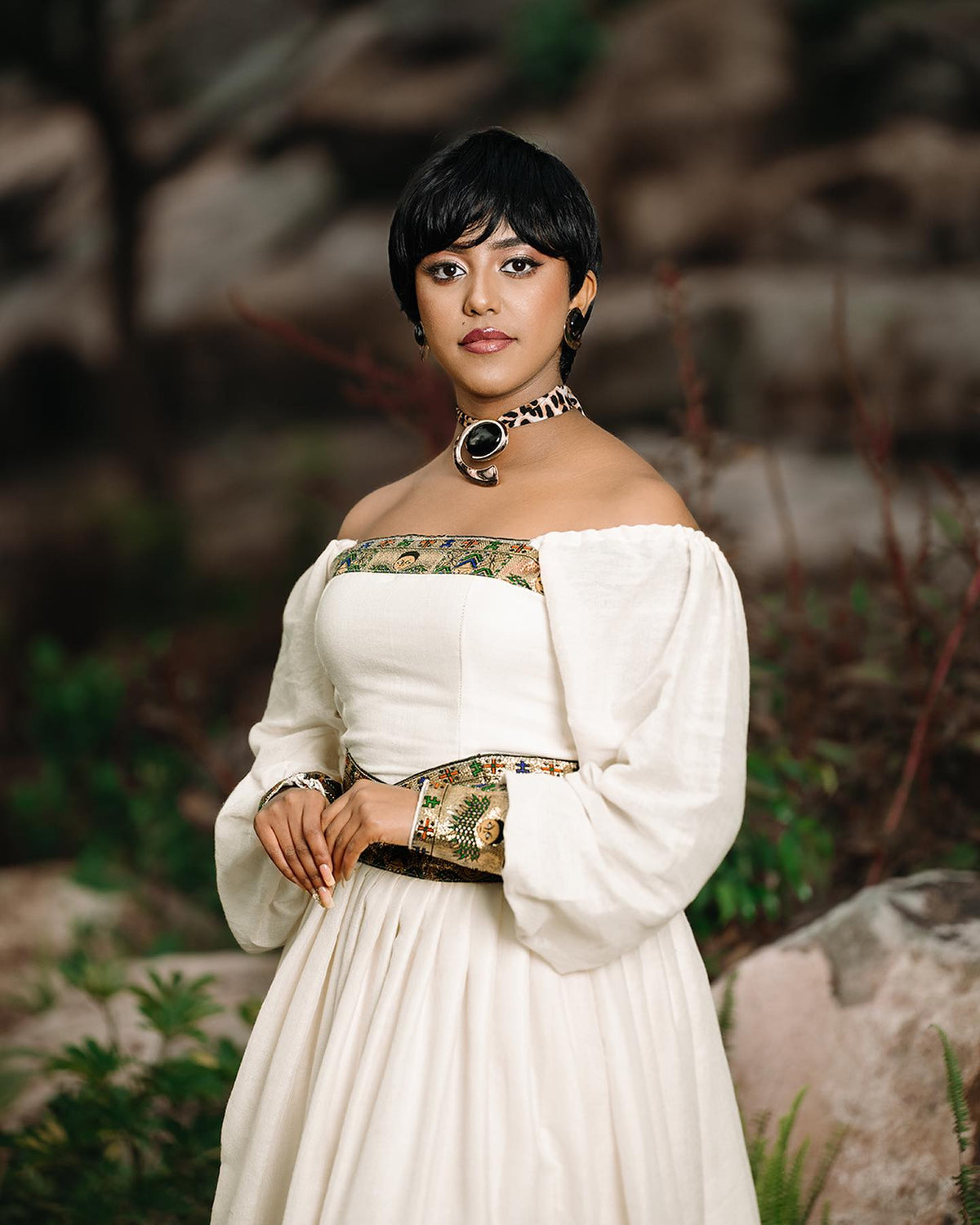 Off-Shoulder Habesha Kemis Long Sleeve Ethiopian Clothing Charming Habesha Dress 659