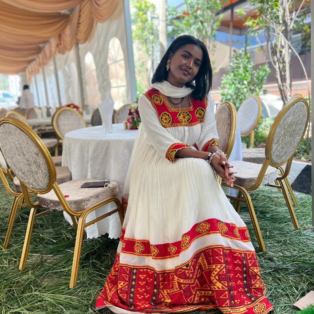 Authentic Ethiopian Clothing Collection Classic Habesha Dress Red Woven Habesha Kemis 444