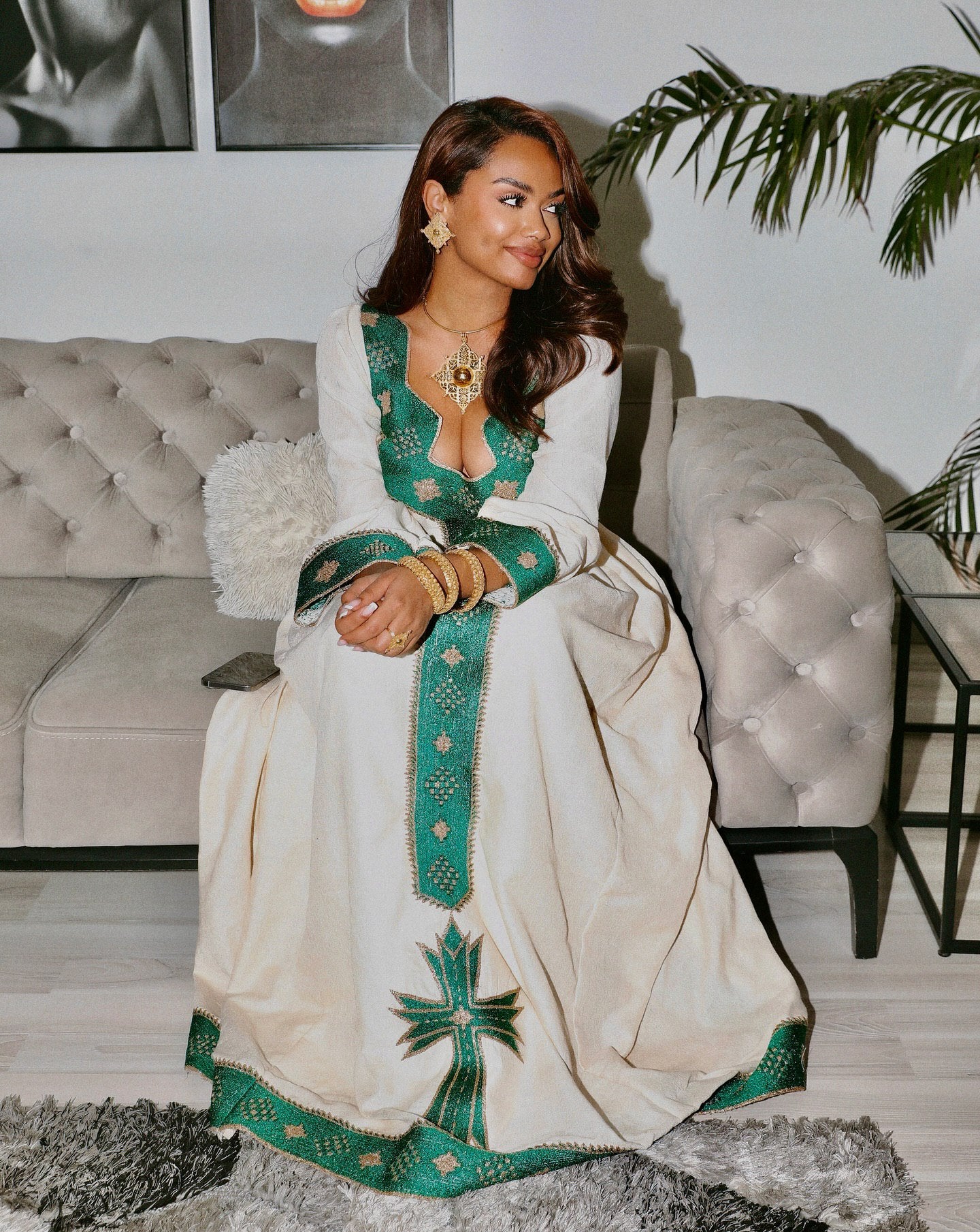 green white and gold dress Elegant & Ethiopian Traditional with Cross Motif 3XL and gorgeous wearing my Color:Iridescent/Nude classic style shoes The Story Behind Beyonce's