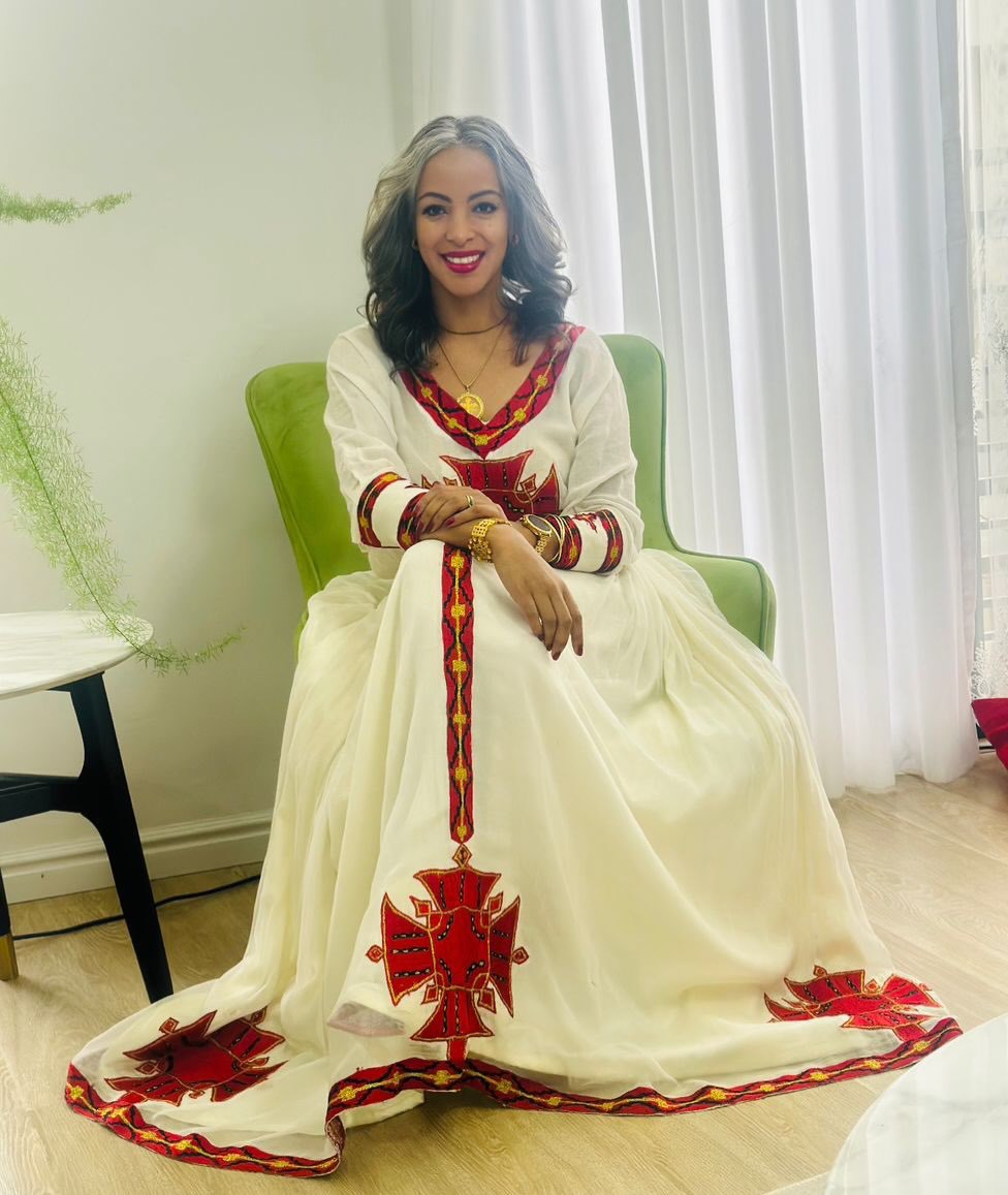 Cross Design Habesha Kemis Long Sleeve Habesha Dress in Ethiopian Dress Tradition 447