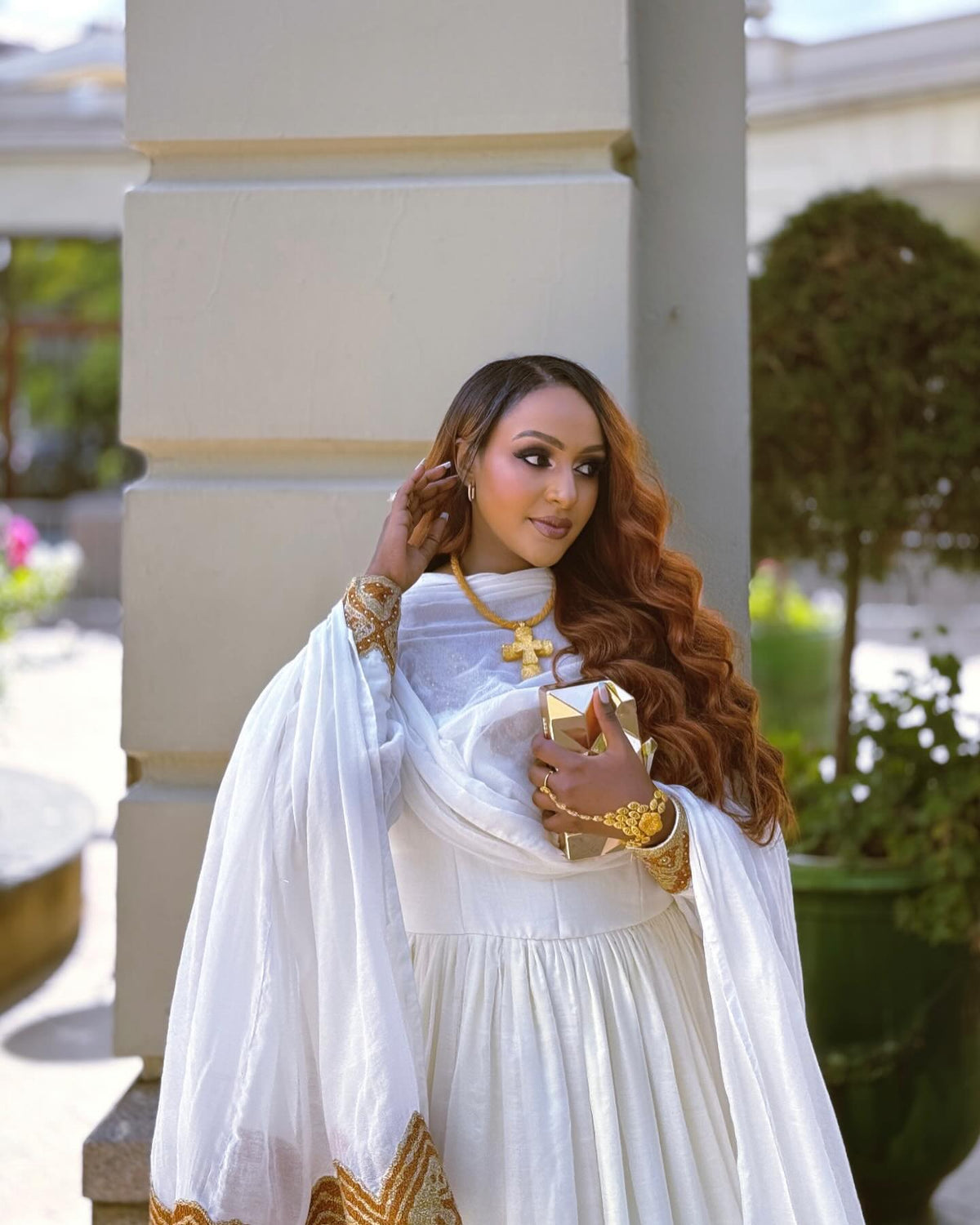Golden Embroidery Habesha Kemis Long Sleeve Habesha Dress Graceful Ethiopian Clothing 607