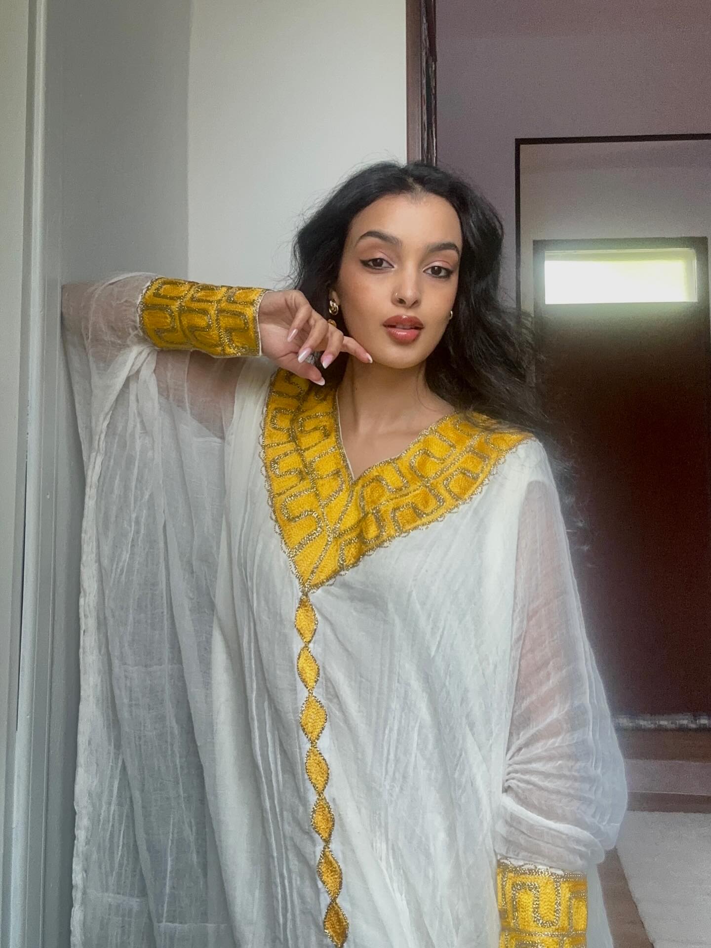 White Habesha Kemis with Golden Embroidery Simple Habesha Dress Ethiopian Traditional Dress 701
