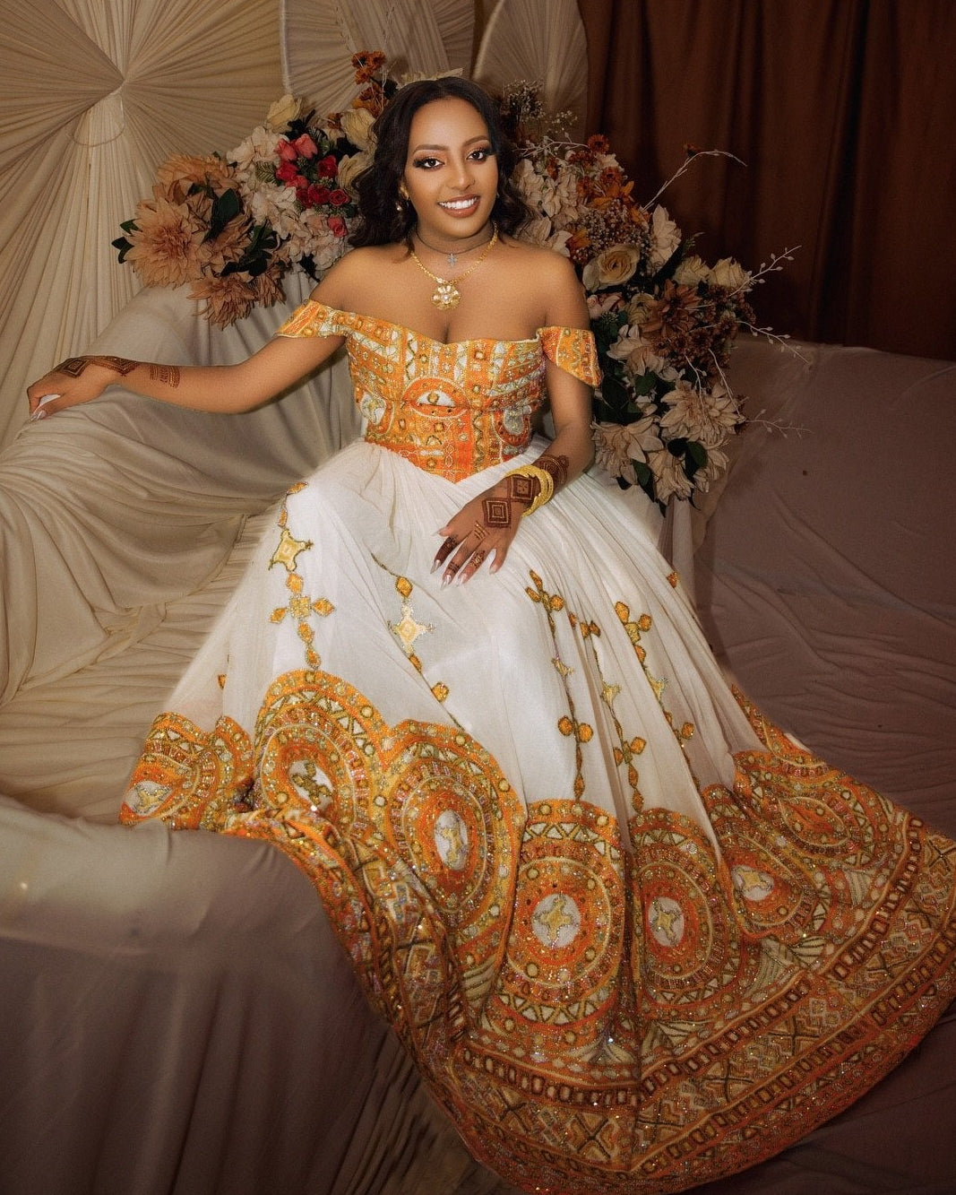 Ethiopian Clothing Wedding Style Golden Habesha Kemis Traditional Ethiopian Dress 748