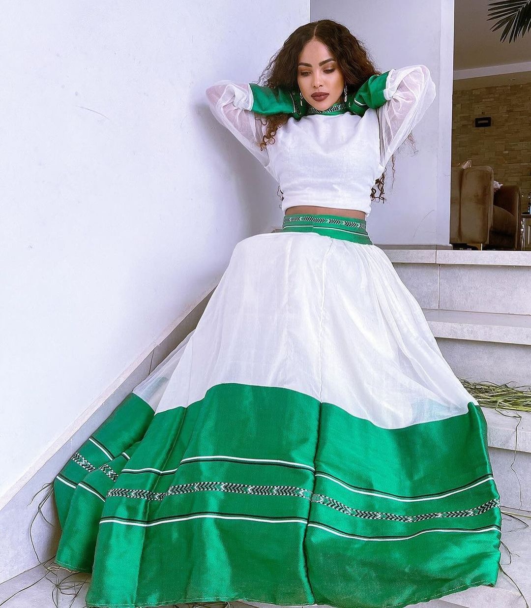 Wide Green Tilet Modern Habesha Dress Habesha Kemis Modern Ethiopian D TheEthiopianStore