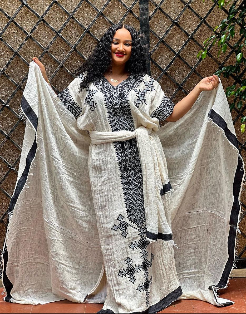 Black Tilet Ethiopian Traditional Dress Habesha Dress Style Habesha Kemis Design XXL