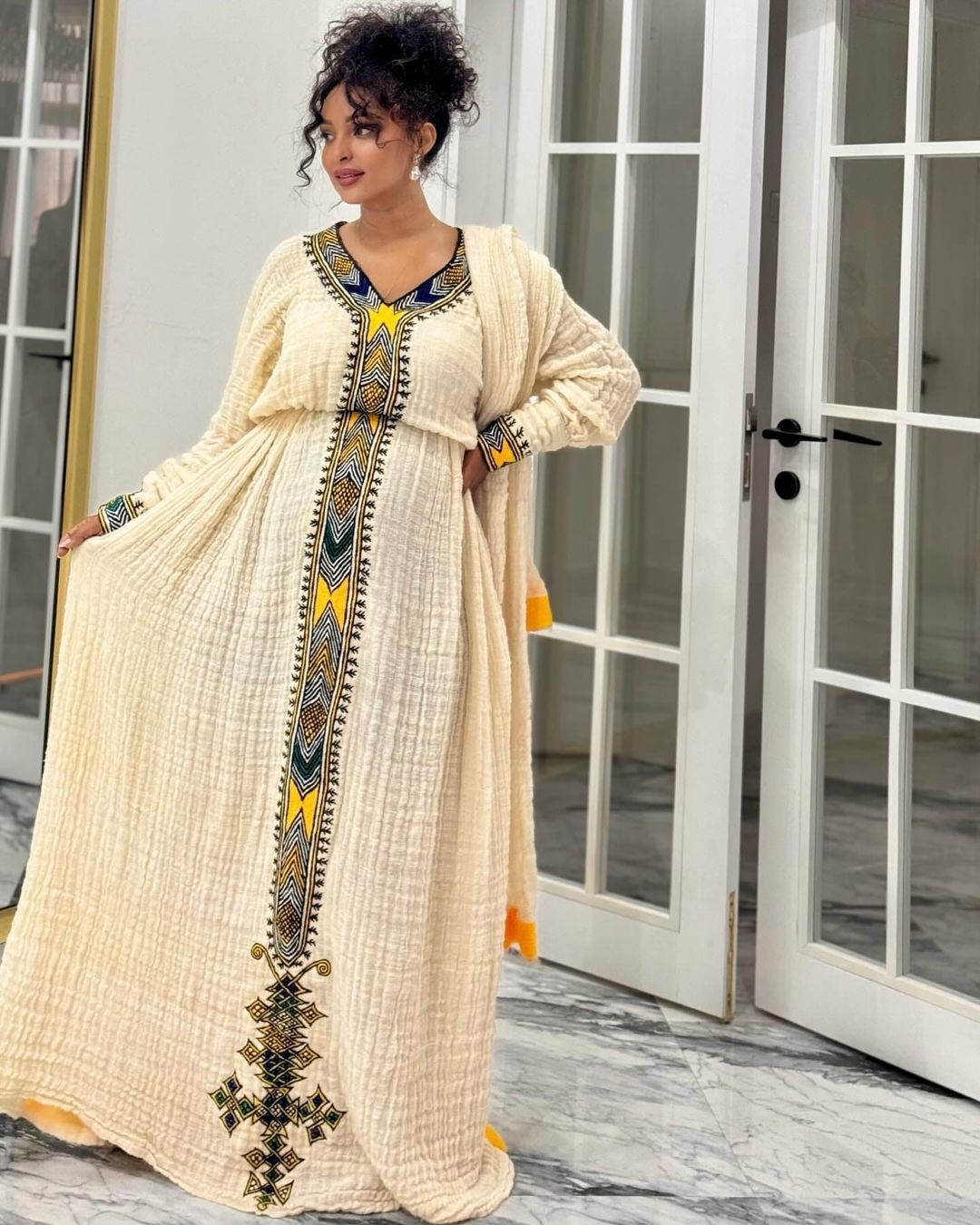 Yellow Design and Darker Tilet Habesha Dress Cultural Habesha Kemis Ethiopian dress Style