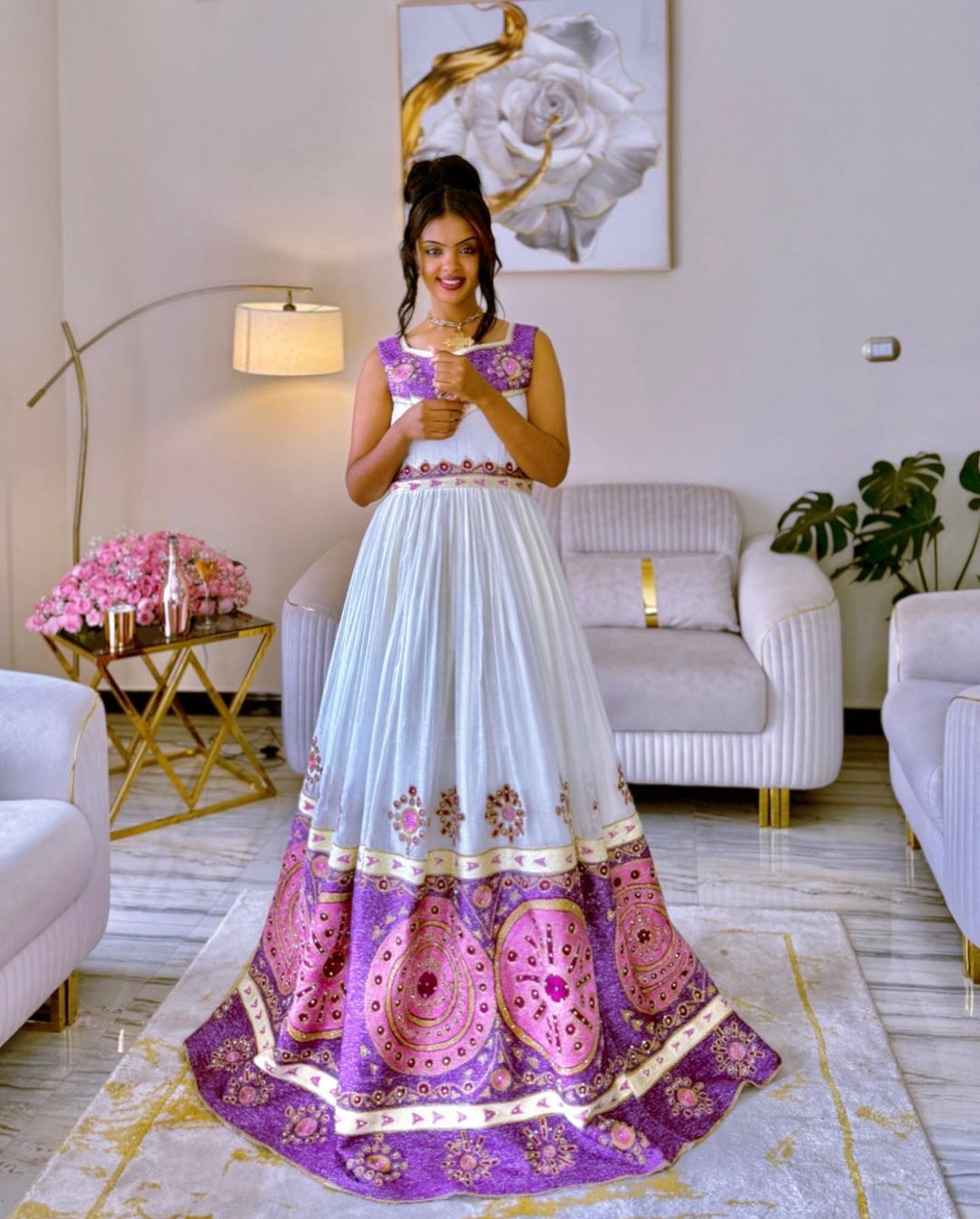 Purple Design Habesha Dress XS