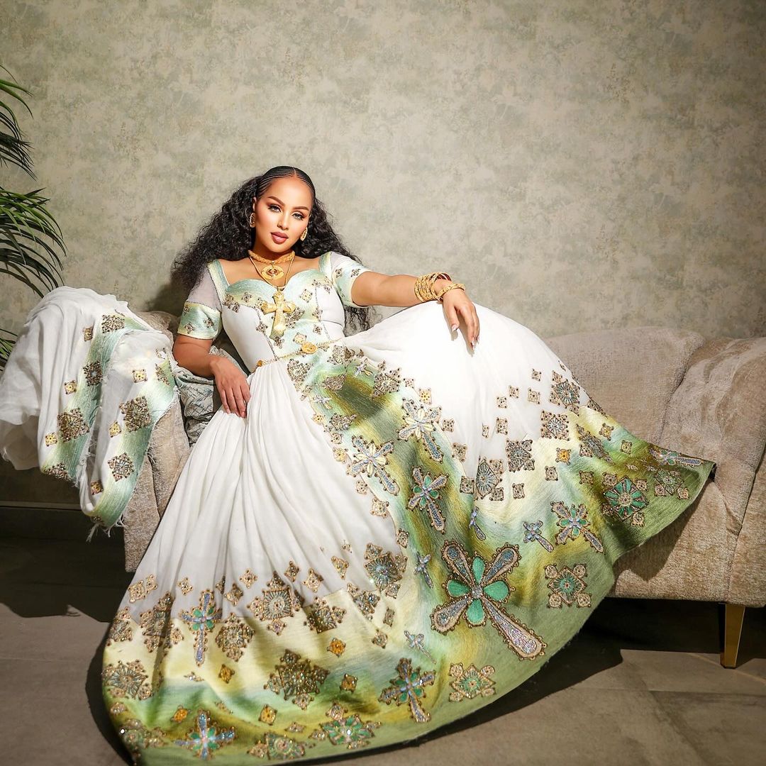 Beaded Habesha Wedding Dress Gorgeous Design Ethiopian Wedding Dress XL