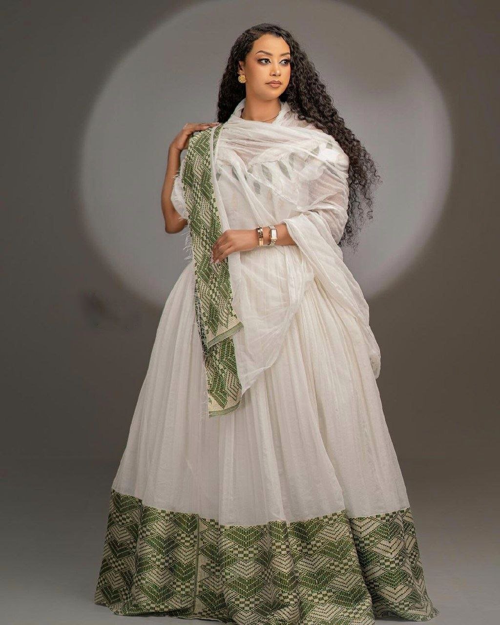 Green Exquisite Habesha Dress Patterned Habesha Kemis Design XS