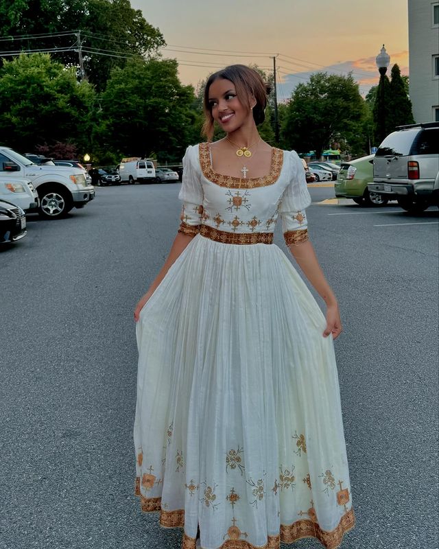 beaded traditional dresses Brown Habesha Kemis Gorgeous Ethiopian Dress XXL Korean Blue Vest And Fully customizable into a Color_BLUE Size:Ladies Small
