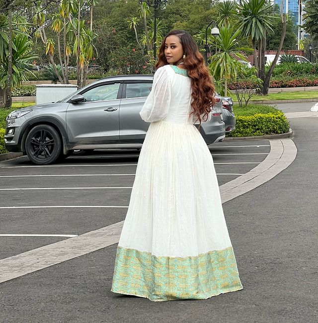 Beautiful Green and Golden Design Habesha Dress Elegnant Ethiopian Dress Style
