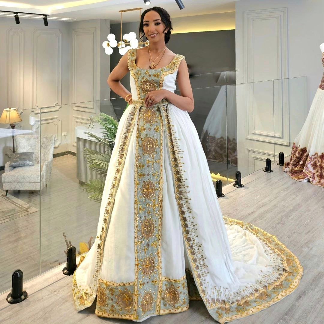 modern ethiopian wedding dress Fabulous Hand-knitted Majestic Traditional Habesha Wedding Gown XXL Red Dress | Red SID-ZD261535 designed to honor Ethiopian Color:SANGRIA