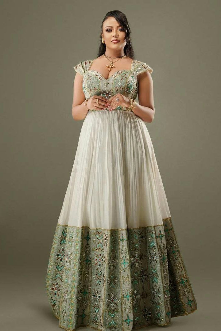 Glorious Ethiopian Traditional Dress With Marvelous Traditional Embellishment Design Ethiopian Dress
