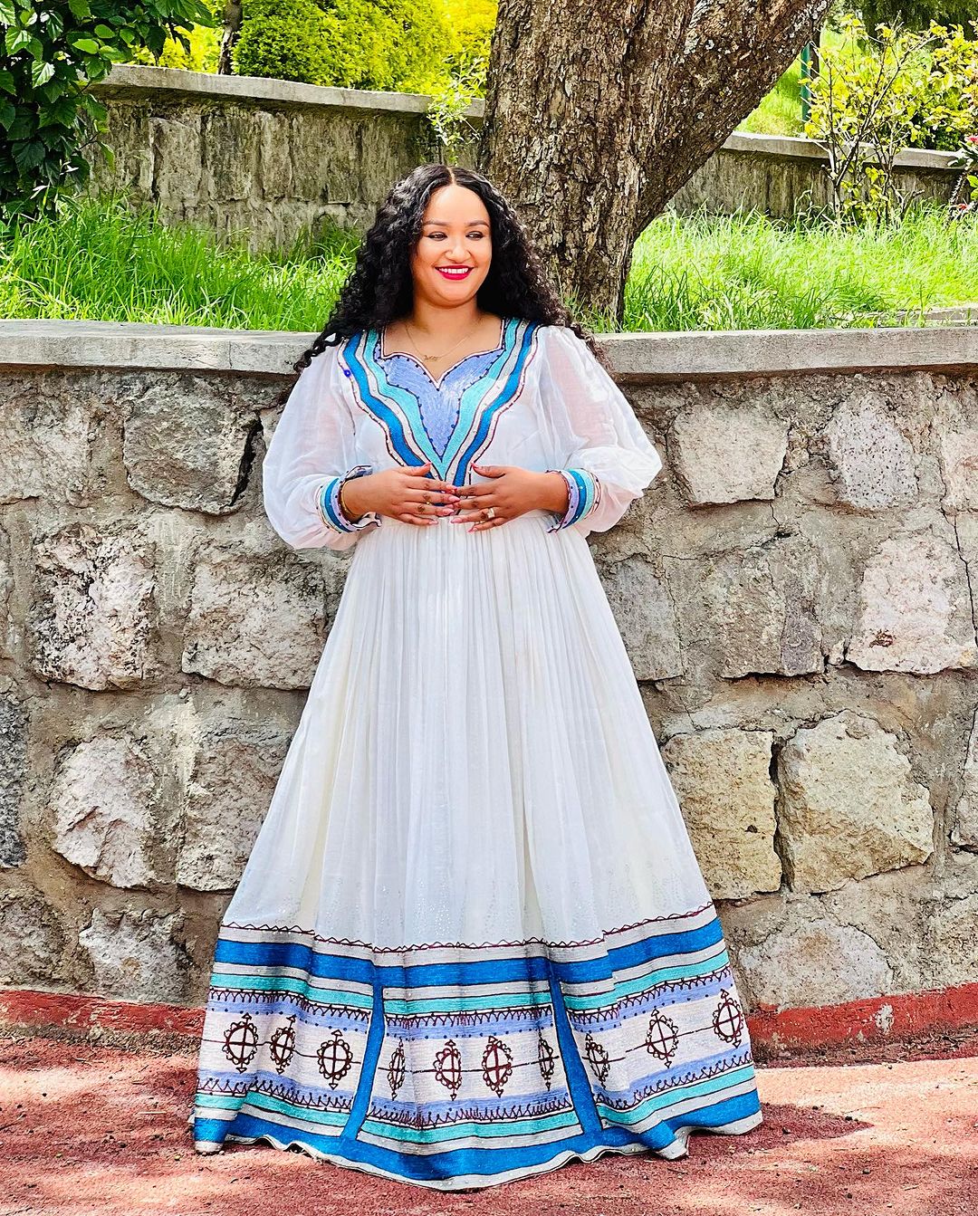 Elegant Blue Traditional Ethiopian Dress: with Handmade Embellishment Habesha Dress