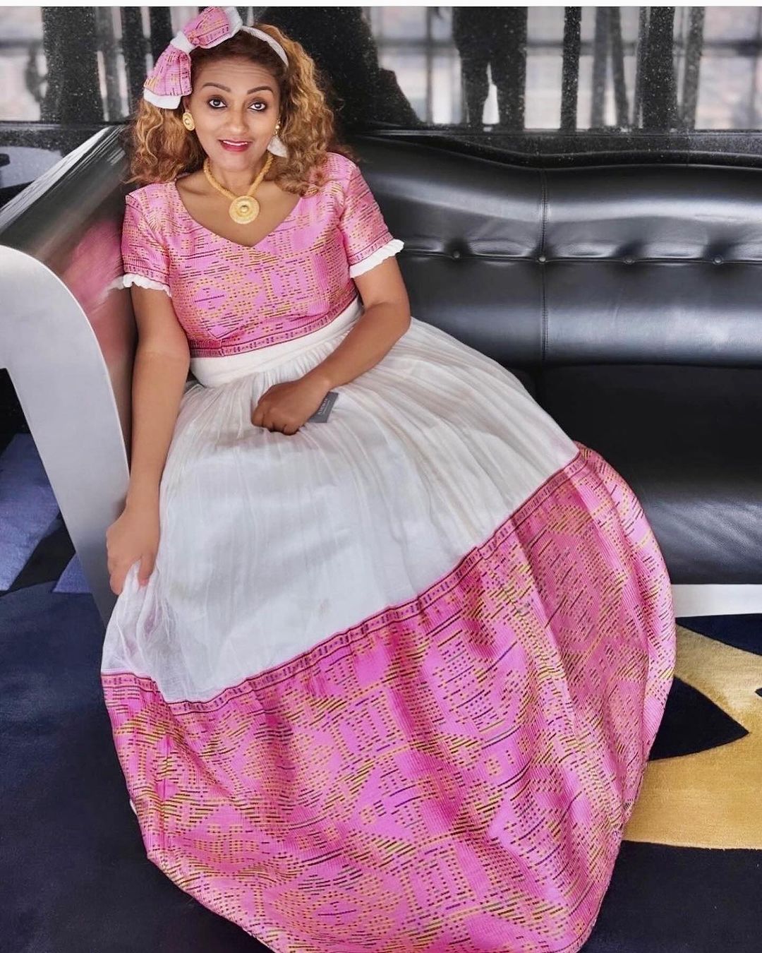 Majestic Pink Traditional Ethiopian Dress: with Fully Embroidered Hemline Habesha Dress Stunning Habesha Kemis