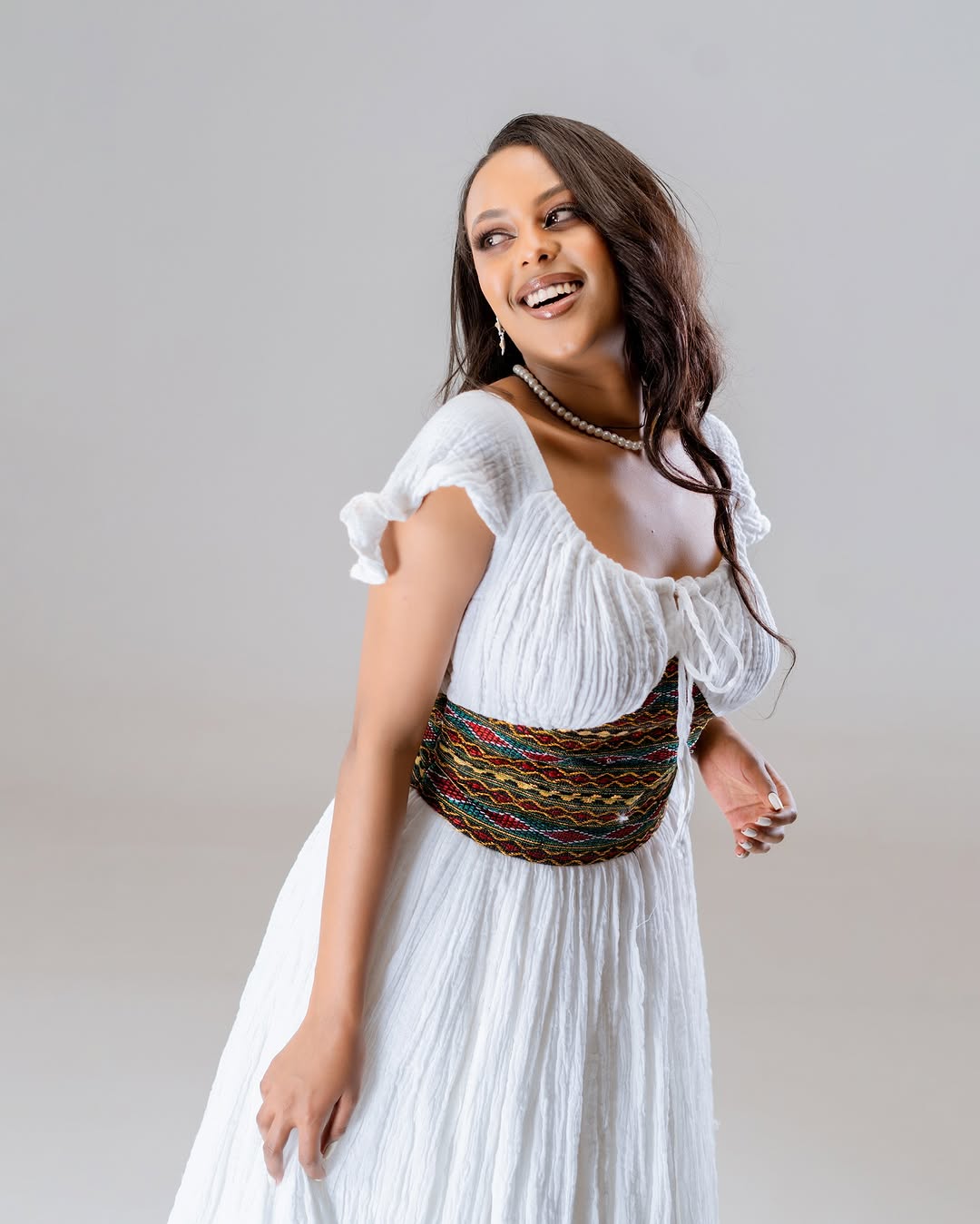 Simple White Habesha Dress Corset Design Ethiopian Traditional Wear